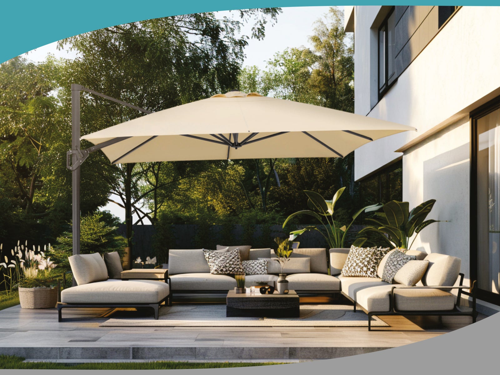 Parasol déporté Schneider Tavo naturel, 400 x 300 cm – rotatif 360°, inclinable, avec housse et support pour dalles - 2