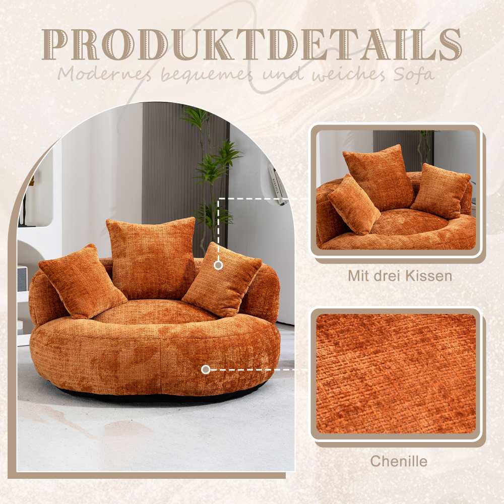 Fauteuil relax durable, dossier haut, 3 coussins, pour adultes & enfants, intérieur/extérieur, chambre, bureau, tissu chenille marron​ - 2