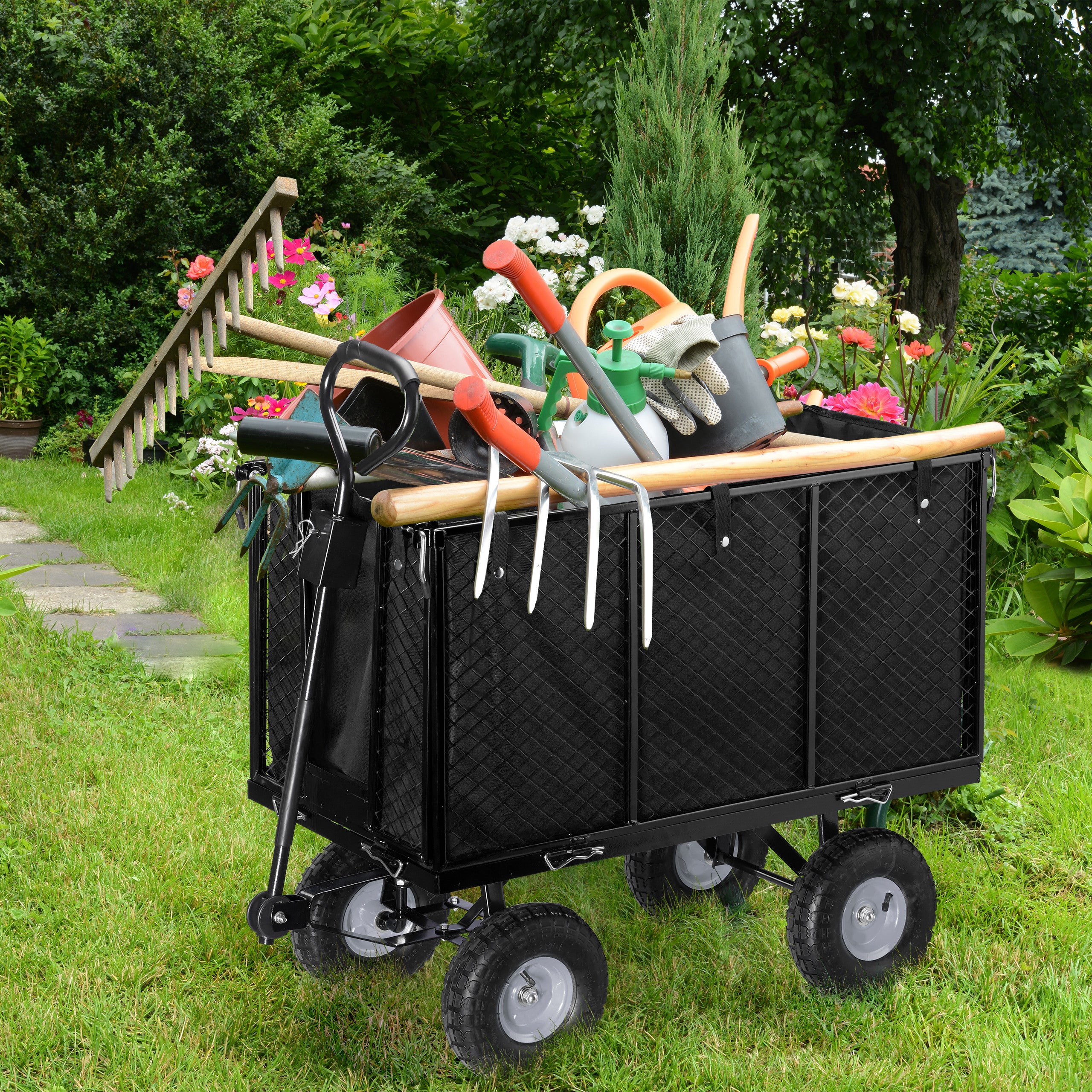 Chariot De Jardin Pliable VEVOR 220 L – Charge Max 330 Lb – Roues Tout-Terrain – Idéal Camping, Plage, Shopping
