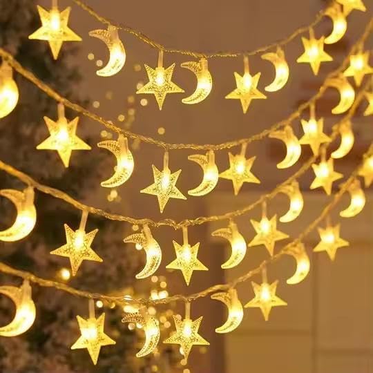 Lampki solarne w kształcie gwiazd i księżyca – 8 trybów oświetlenia – (ciepły kolor) – 12 metrów, 100 lampek