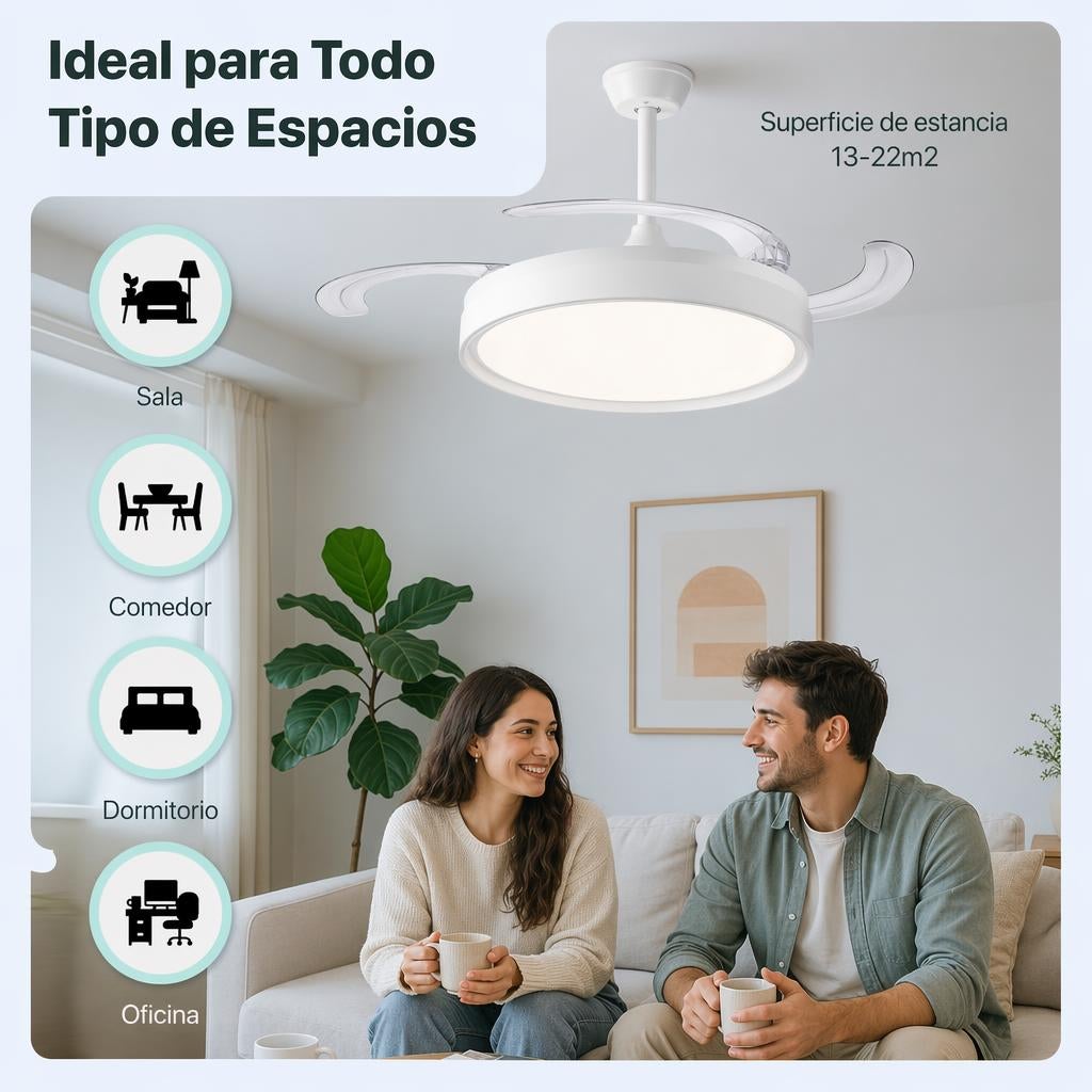 Ventilador de Techo con Luz 107cm Motor DC Ultra Silencioso 6 Velocidades 3 Colores 3000-4200-6000K, 6600LM - 2
