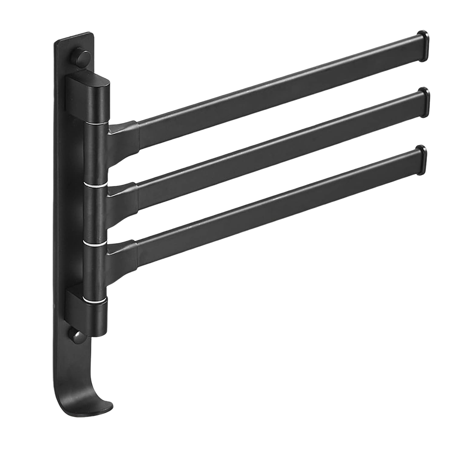Obrotowy wieszak na ręczniki z haczykiem, obrotowy o 180°, aluminiowy wieszak na ręczniki, czarny (3 ramiona)