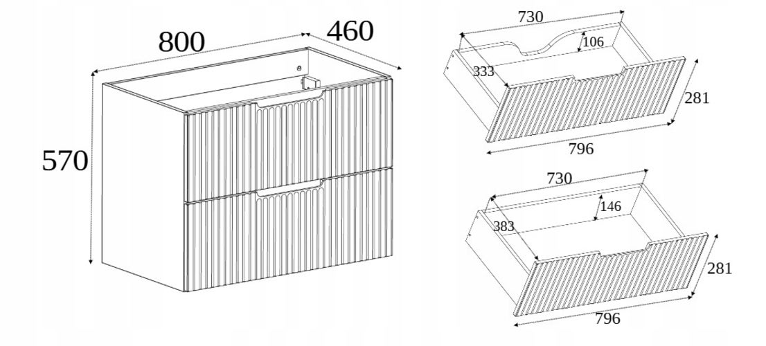 Meuble sous-vasque suspendu 80 cm effet chêne avec tiroirs façades MDF rainurées design moderne salle de bain Rodan - 7