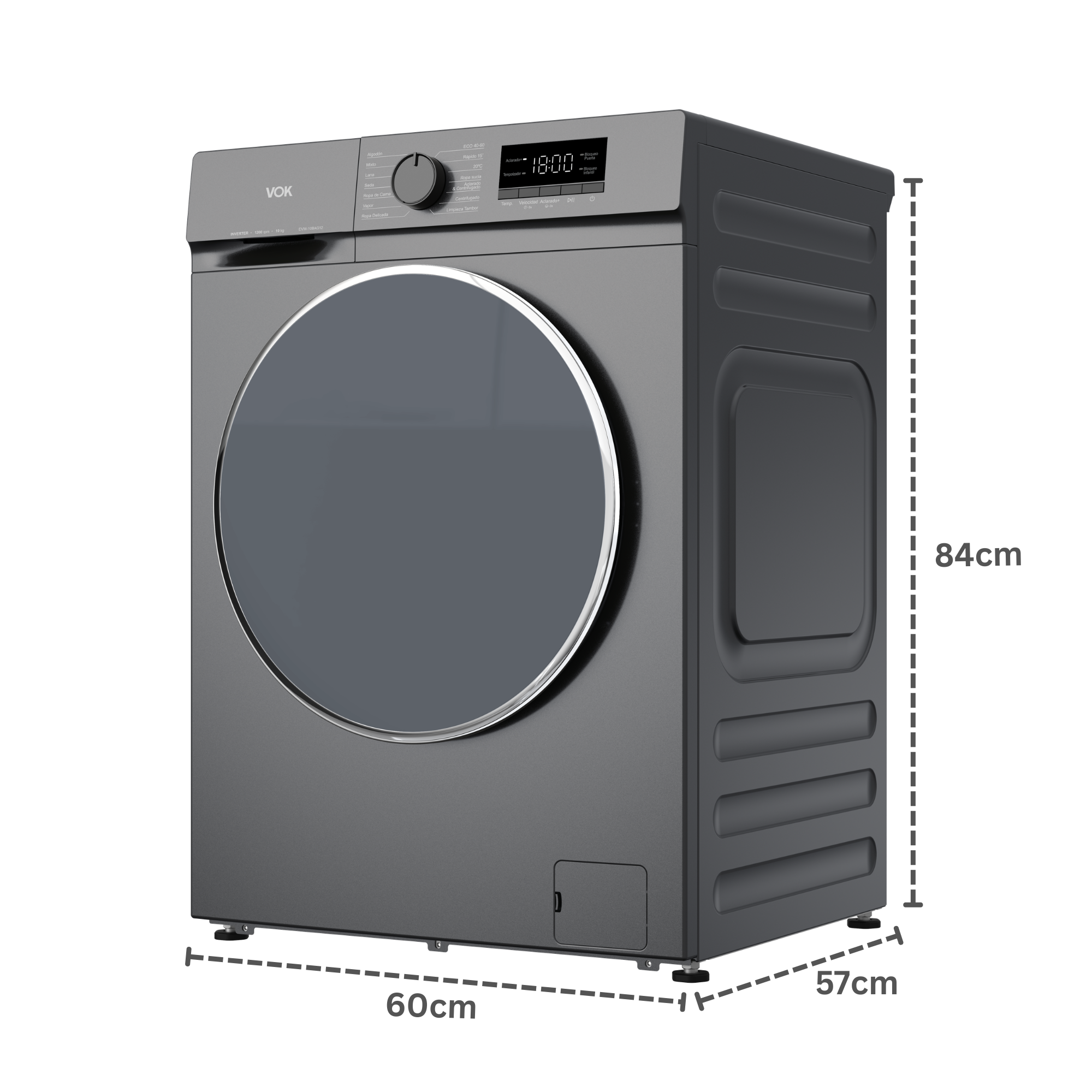 Lavadora VOK 10kg, Clase A, Motor Inverter, Vapor, 14 Programas, 1200 ...