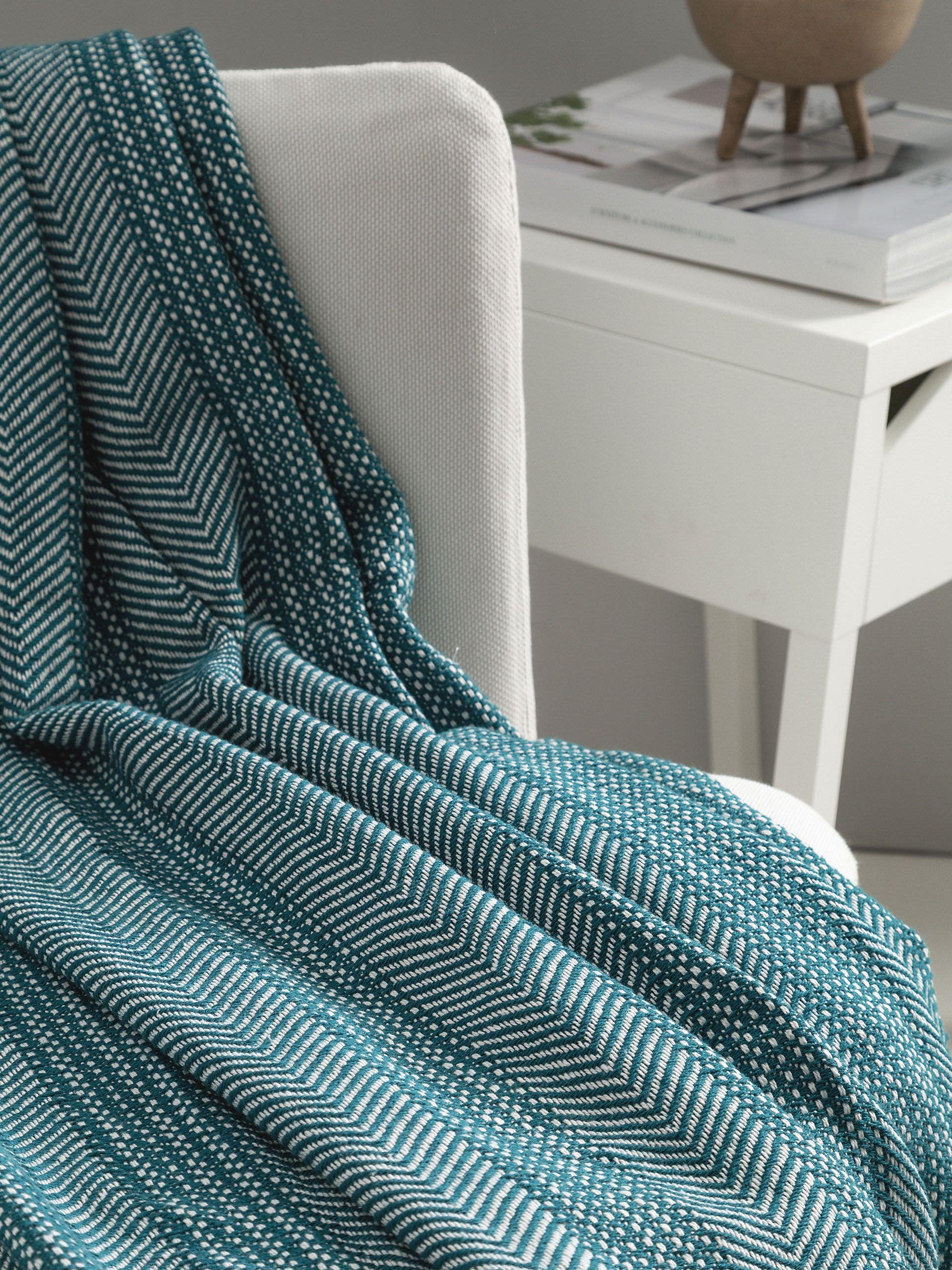 BENUTA - Plaid en coton Alisea bleu 125x150 cm - 3