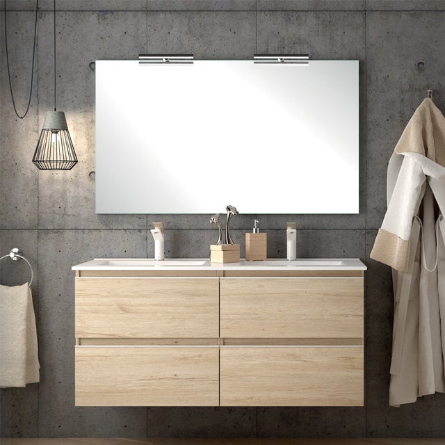 Meuble de salle de bain 140cm double vasque - 4 tiroirs - BALEA - bambou (chêne clair)