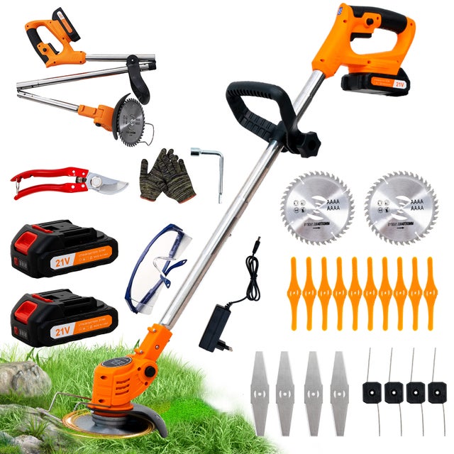 Decespugliatore elettrico a batteria OUTIGO - Tagliaerba a batteria - 4 tipi di lame - 2 batterie da 21 V - Pieghevole