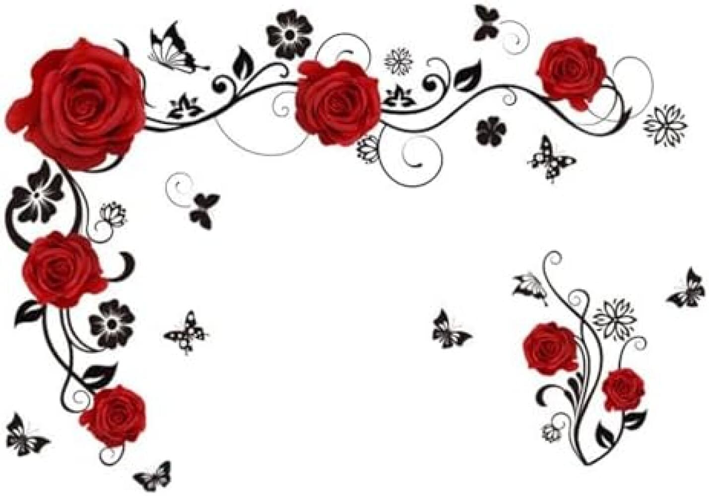 Pegatina de pared con diseño de flores rojas, rosas, enredaderas y mariposas de 30 x 90 cm para dormitorio, cocina, decoración de pared para bodas y S