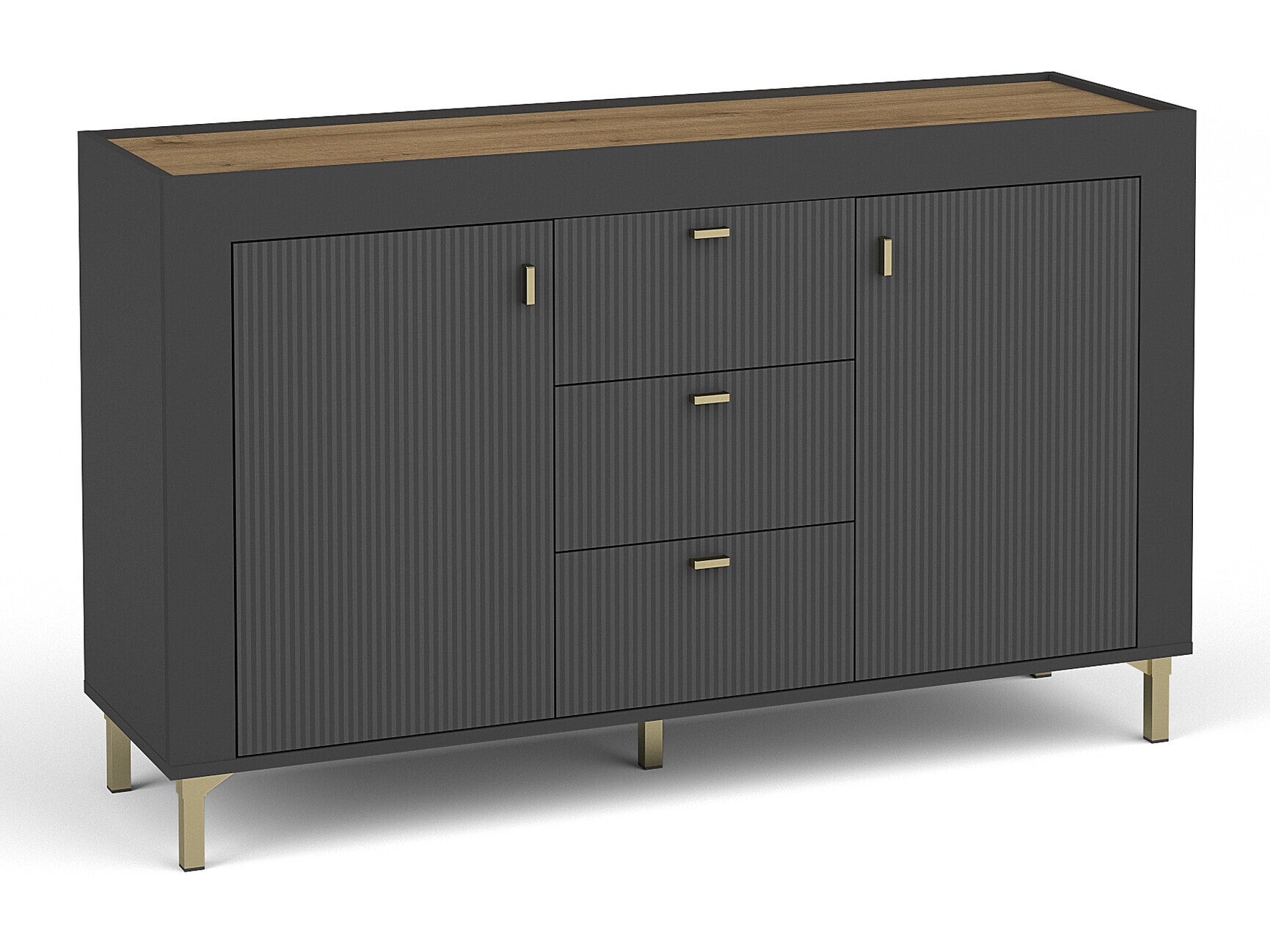 Commode Mormavu 103, Noir mat, Chêne, Avec tiroirs et portes ...