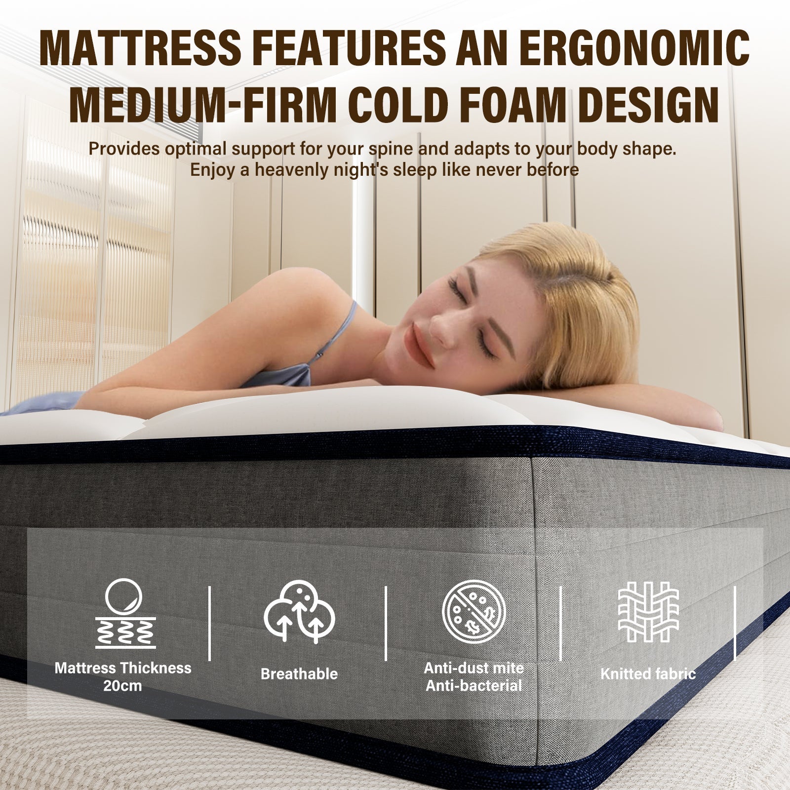 DEWINNER Matelas Ressorts 90x190x20cm, Confort, 7 Zones Ergonomique - 3
