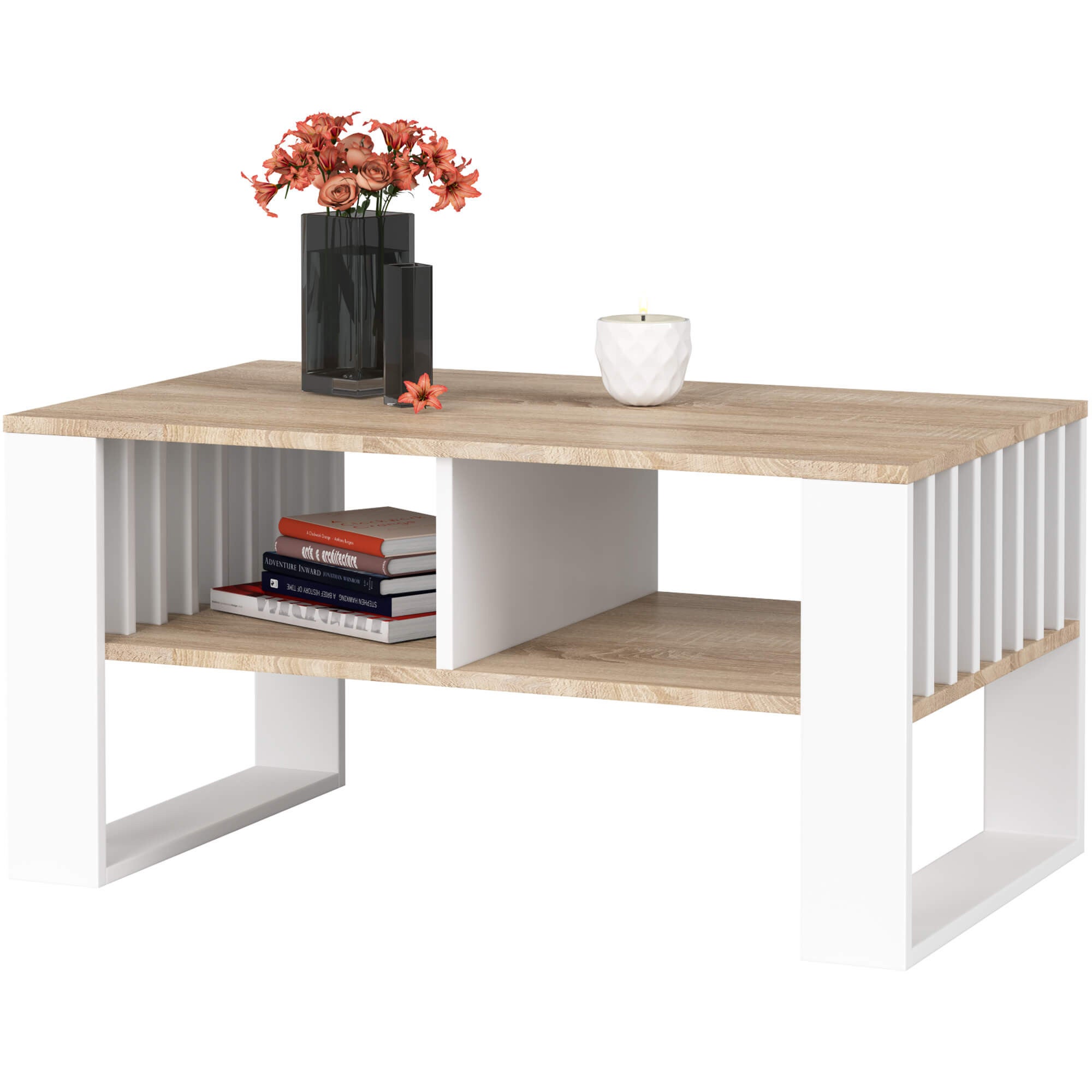 Stolik kawowy AKORD ROCKFORD Dąb Sonoma 92 cm nogi kolor Biały 92x53x45 cm