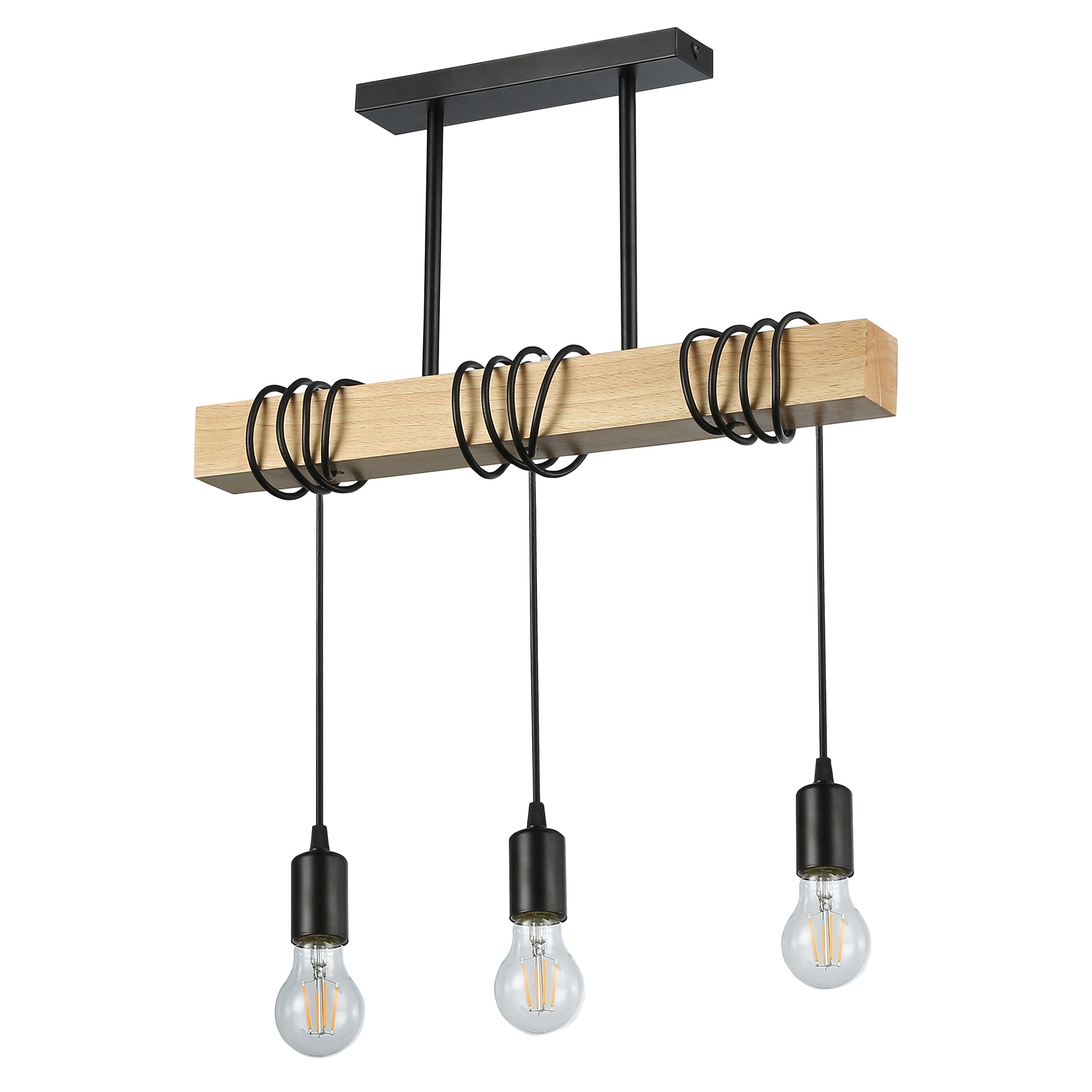 Lampa wisząca sufitowa Nido E27 3-punktowa zwis 150 cm IP20 czarna drewno MasterLED