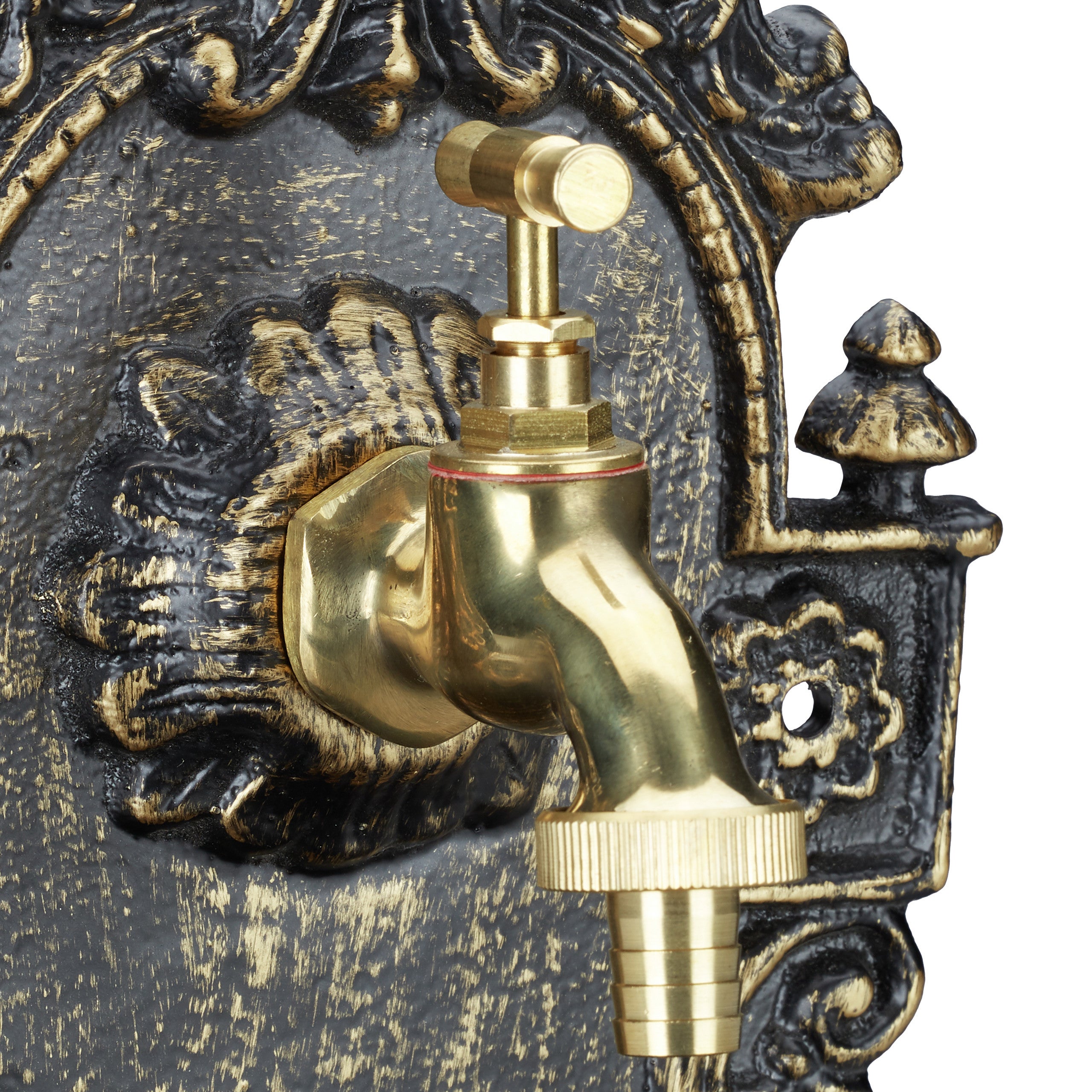 Fontaine mural style antique,robinet, Evier de jardin,fonte aluminium, HlP 40 x 24,5cm x 13 cm, noir, Relaxdays - 6