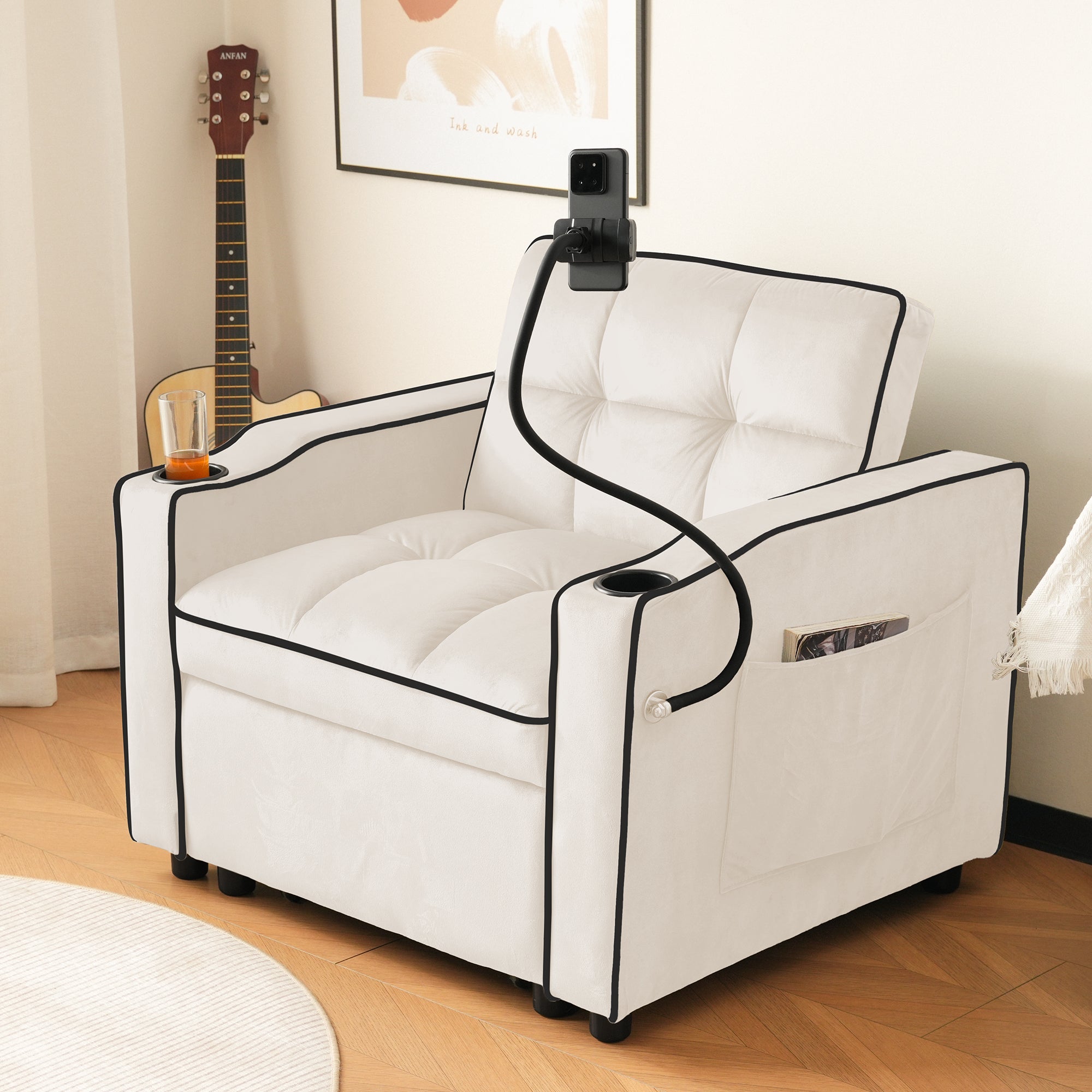 Canapé-lit gigogne 3 en 1 - Avec porte-gobelets et support pour téléphone, canapé-lit, fauteuil