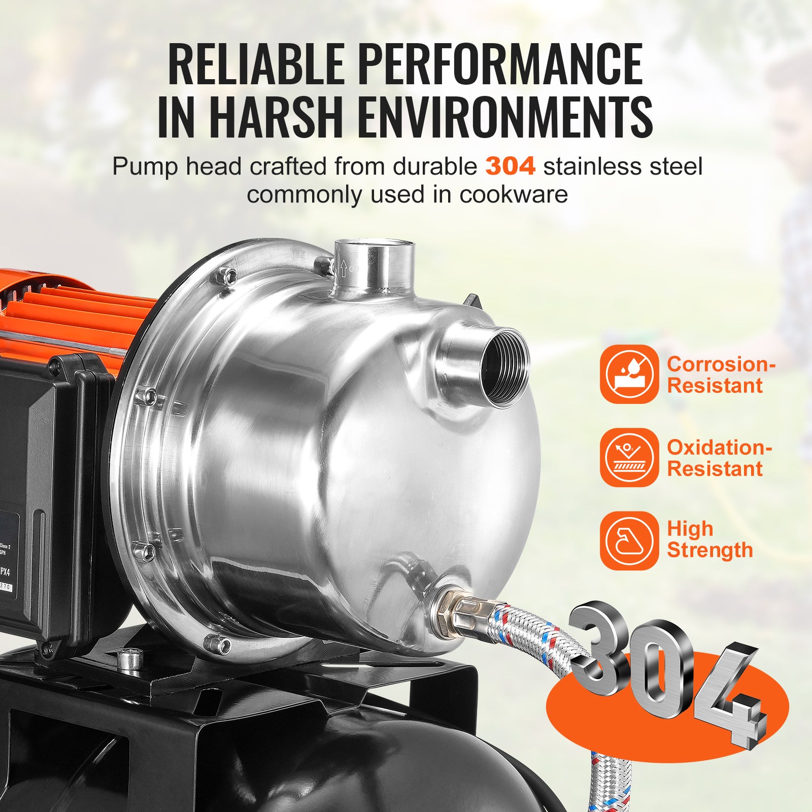 Bomba para Pozos Poco Profundos SucceBuy 1,6 HP con Tanque a Presión de 5 Galones,1320 GPH,Sobrepresor de Riego Automático,Presostato 30/50 PSI - 6