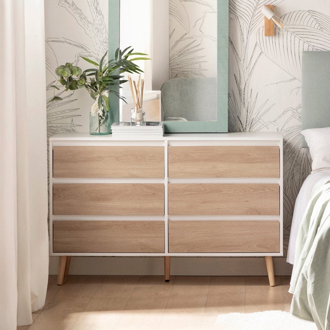 Commode à 6 tiroirs en bois blanc et naturel Kemi - 2