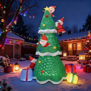 HOMCOM Babbo Natale Gonfiabile 180cm con Albero e Pinguino, Decorazione Natalizia con Luci LED e Gonfiatore per Giardino e Casa