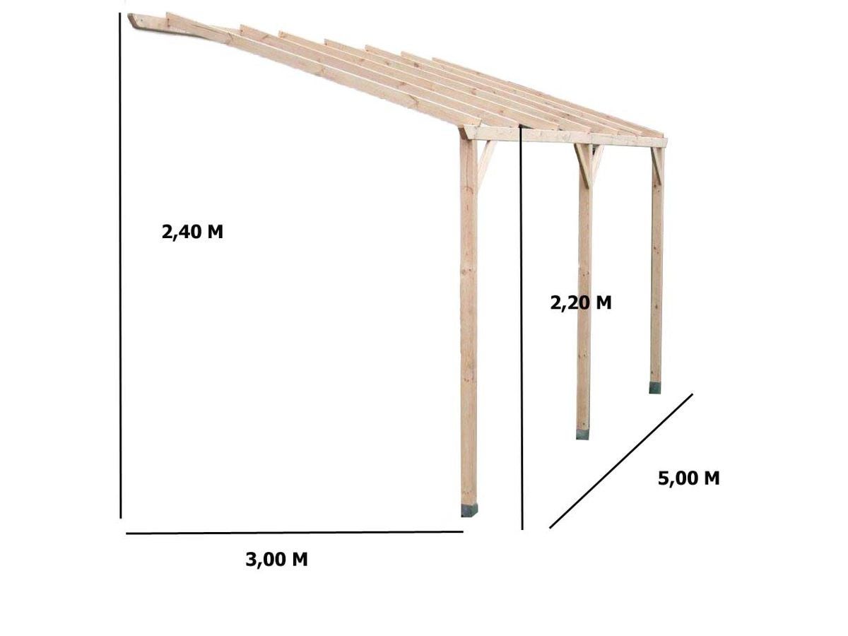 Habrita - Carport mural pergola adossable autoclavé sans couverture surface 15 m2 - CAR3050AM Habrita Foresta - 7