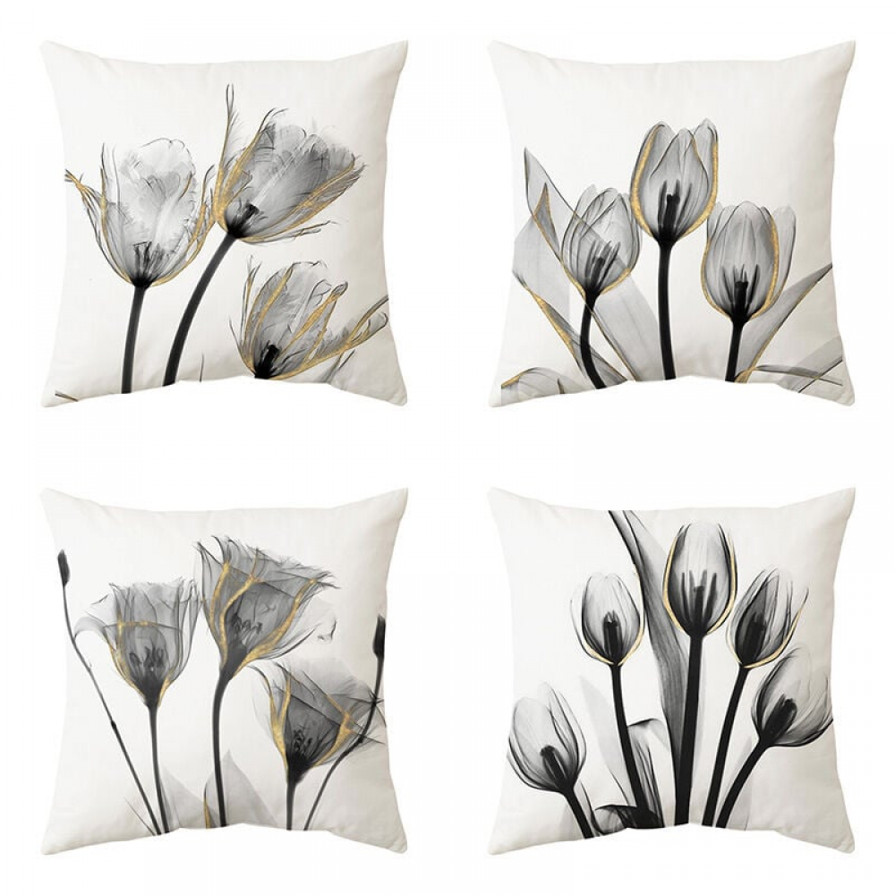 Poszewki na poduszki 45x45 Zestaw 4 czarnych kwadratowych poszewek na poduszki 18x18 4 sztuki na patio, ogród, salon, sofa, wystrój