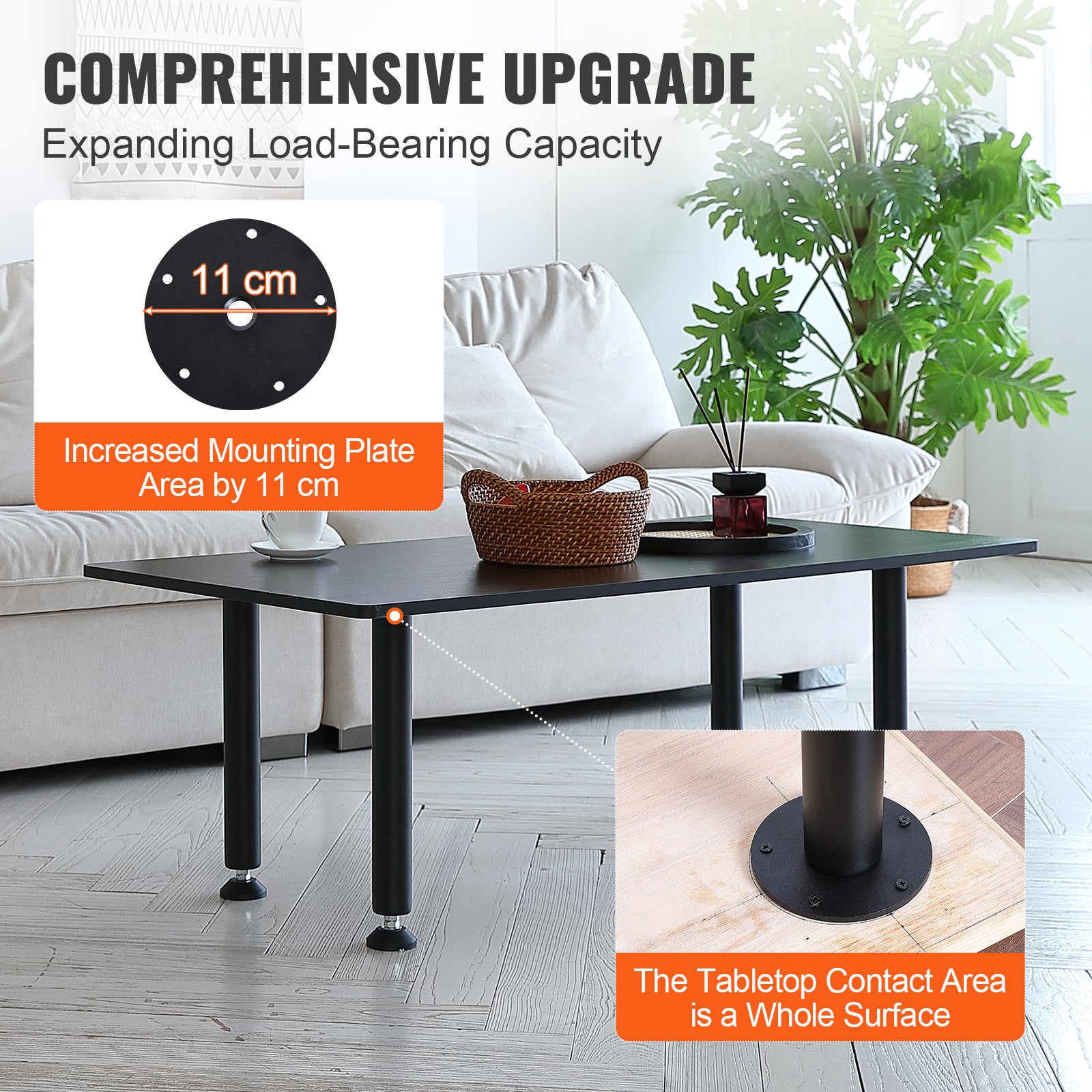 Pied de Table VEVOR 4PCS Pieds de Bureau Réglables 40,6 cm Acier Massif Capacité de Charge 544 kg Installation Rapide Pieds de Meubles Noirs - 4