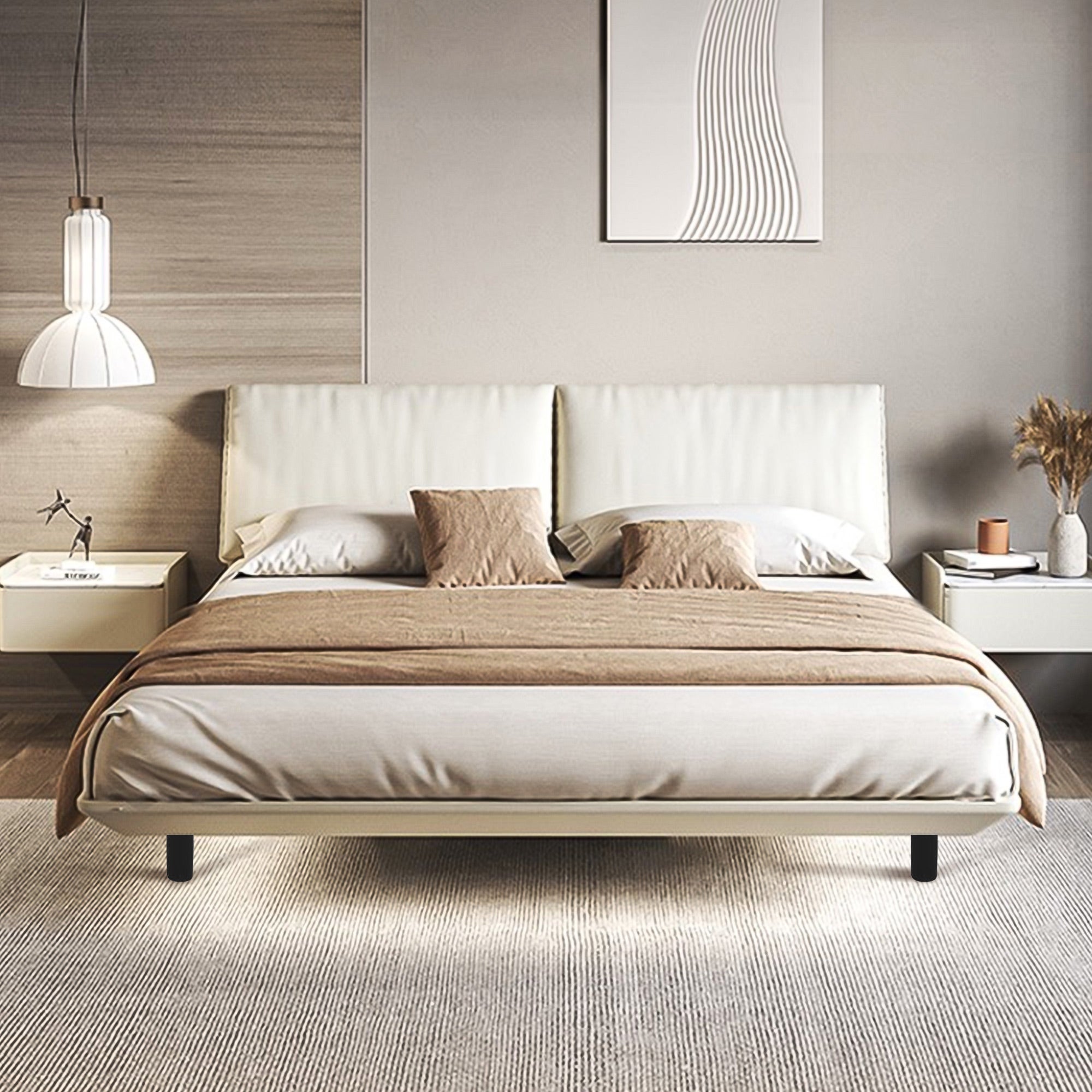 Lit double rembourré avec appuie-tête amovible et sommier à lattes, incl. Eclairage LED, tête de lit orientable 140x200cm, revêtement simili cuir - 2