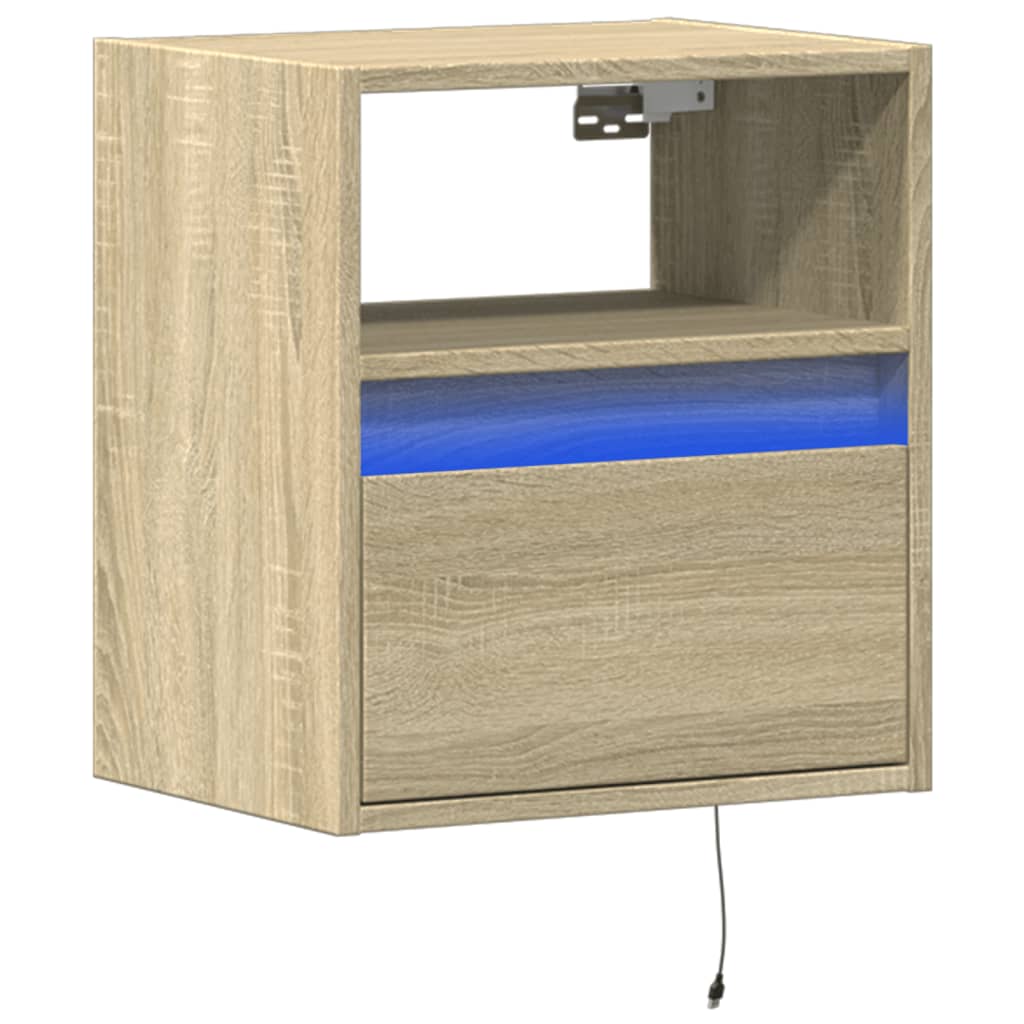 Mesa de cabeceira，Mesita de noche，Mesa Auxiliar de parede com luzes LED carvalho sonoma CFW236749 - 3