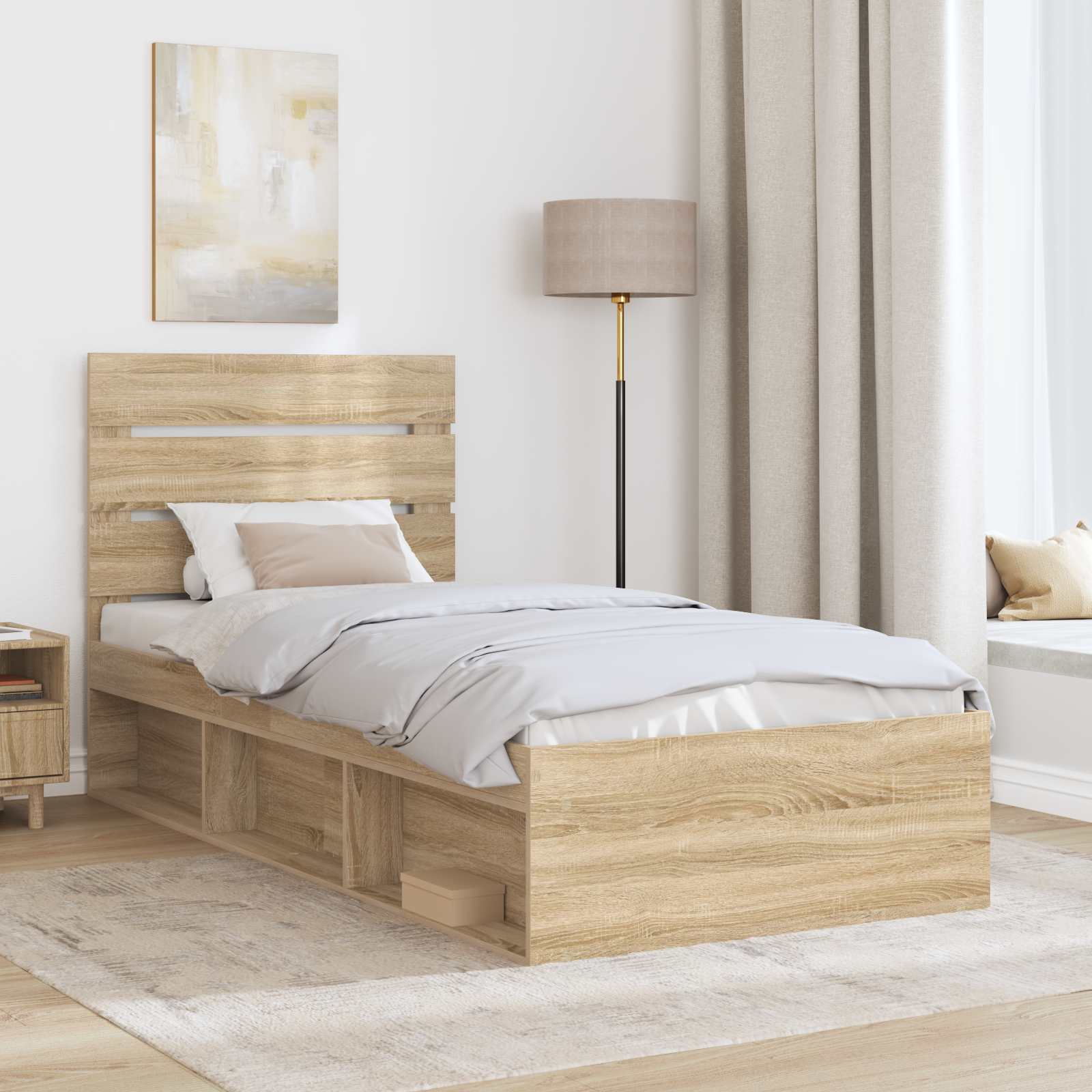 Cadre de lit en pin massif, chêne, pour la chambre, 75 × 190 cm - 3