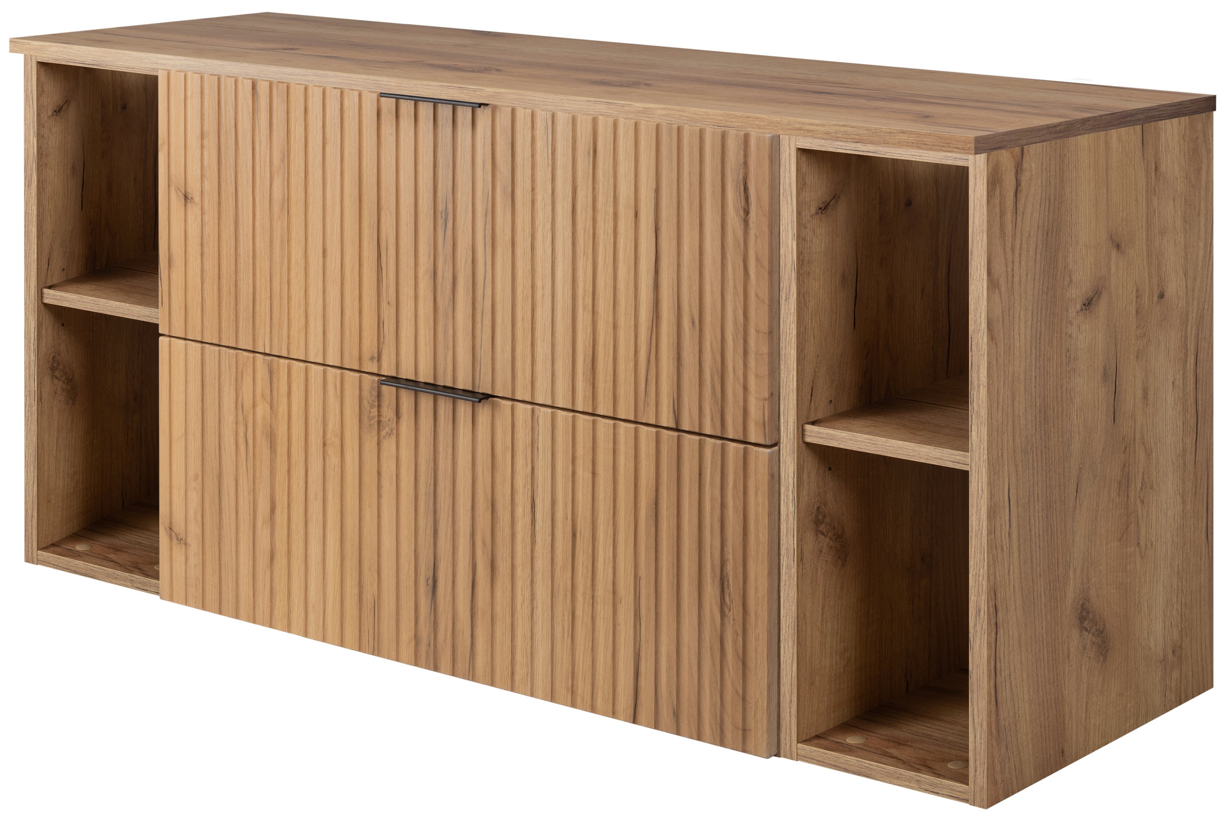 Zestaw łazienkowy FLOW 120 cm dąb craft z regałami blat w zestawie