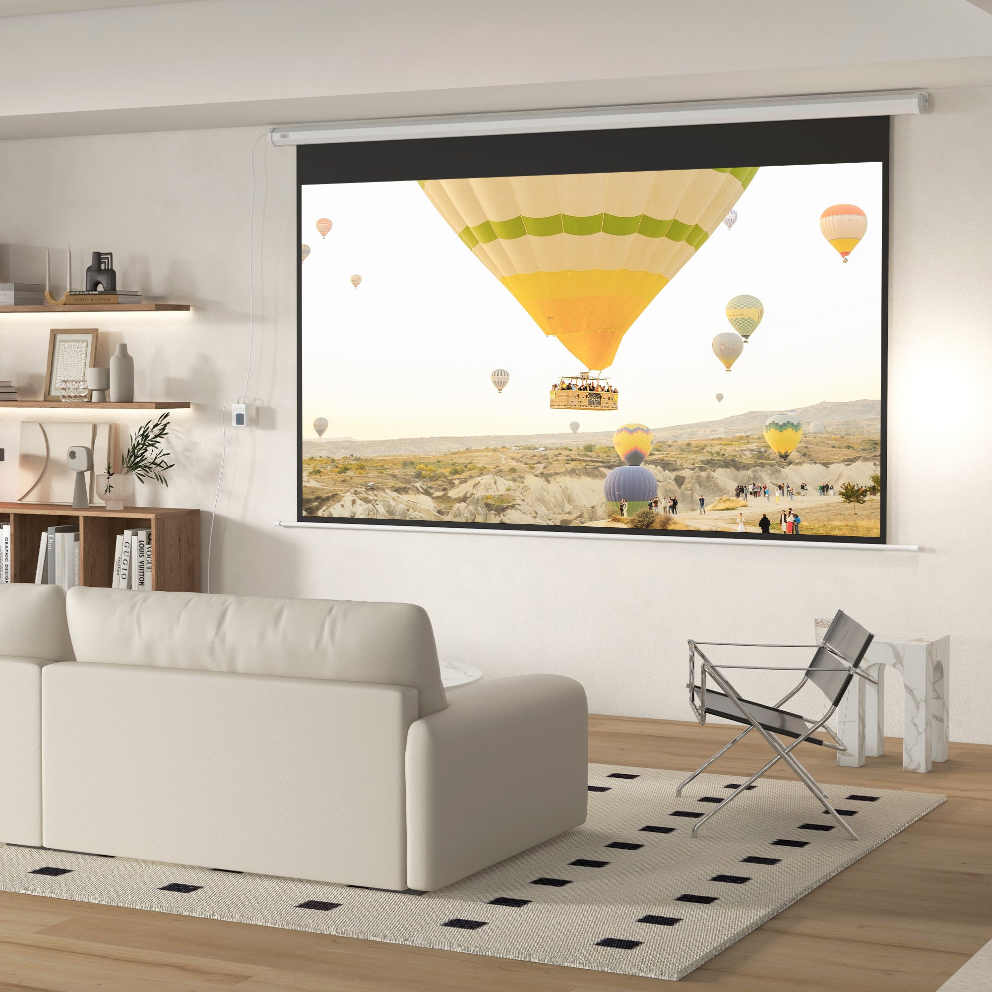 Écran de projection électrique 266 x 149 cm 16:9 avec télécommande pour home cinéma et présentations, métal, blanc - 2