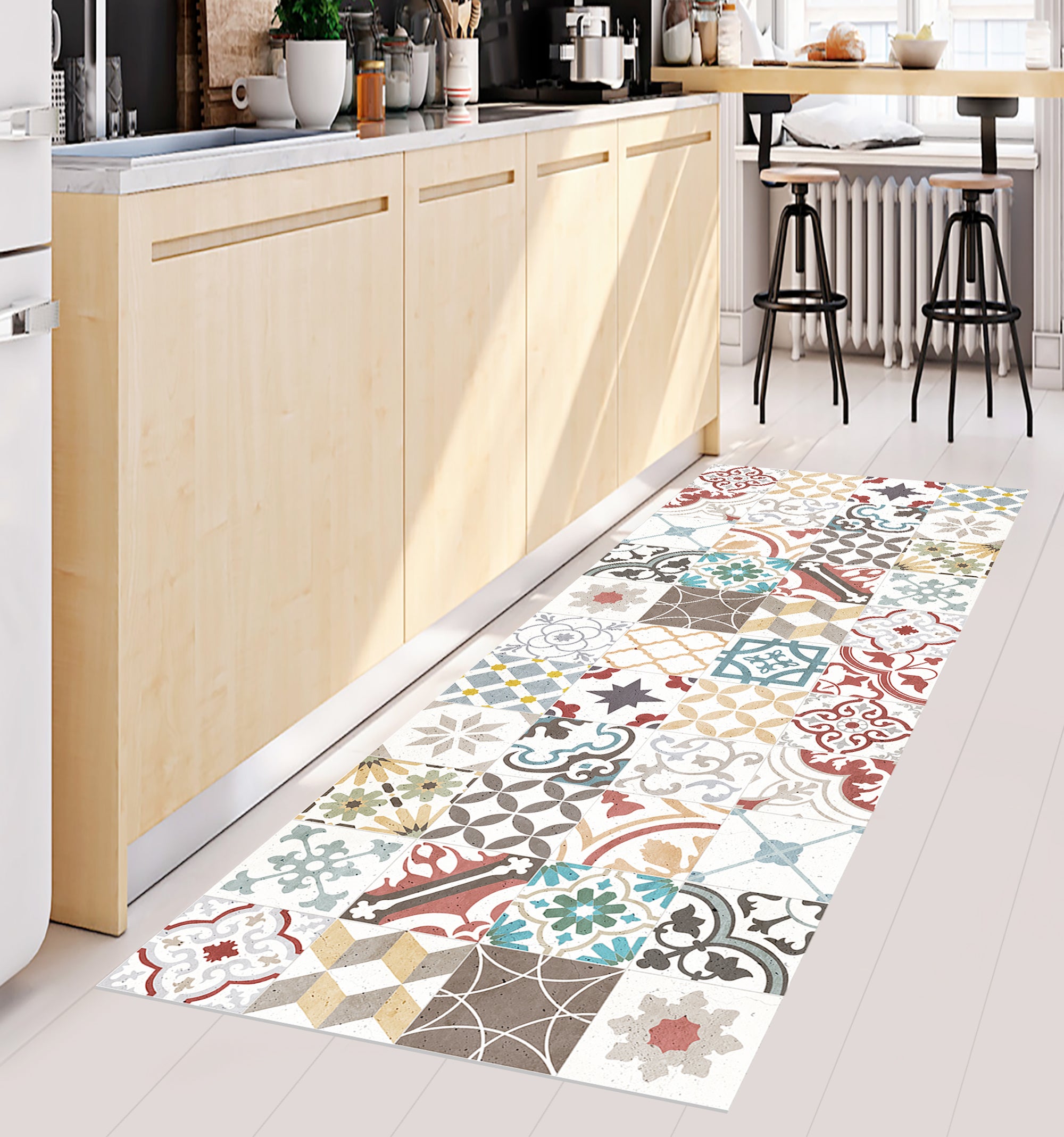 Tapis antidérapant en vinyle Carrelages vintage 4 66x100 cm - PVC imprimé, lavable, ignifuge, pour le salon ou la cuisine, style hydraulique - 6