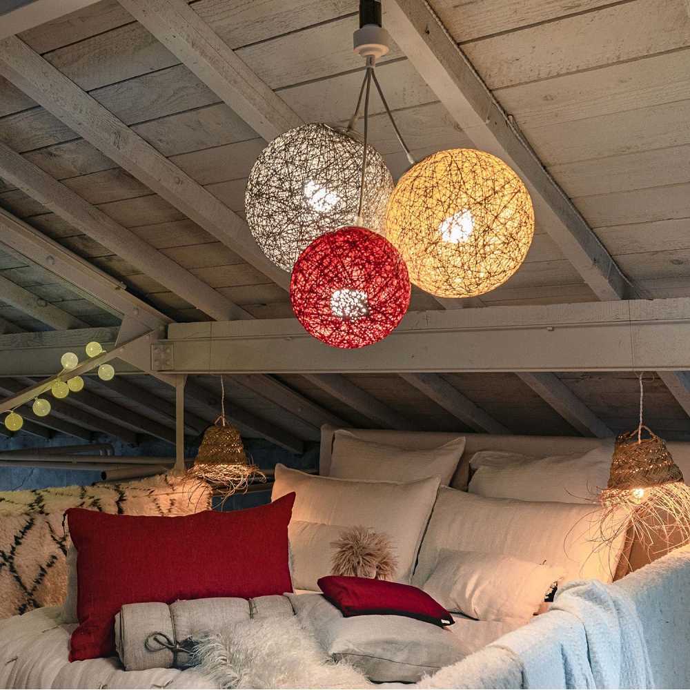 Luminaire Suspension E27 -A Visser Sur Une Douille E27-Télécommande Sans Fil - 3 Boules En Chanvre- Ampoules Led E27 Incluses-Bahia - 2
