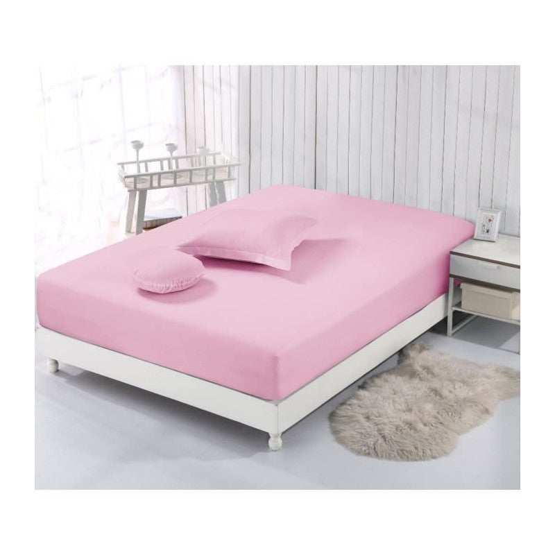 Vision - Drap housse Rose - 140x190cm - 100% coton - 3