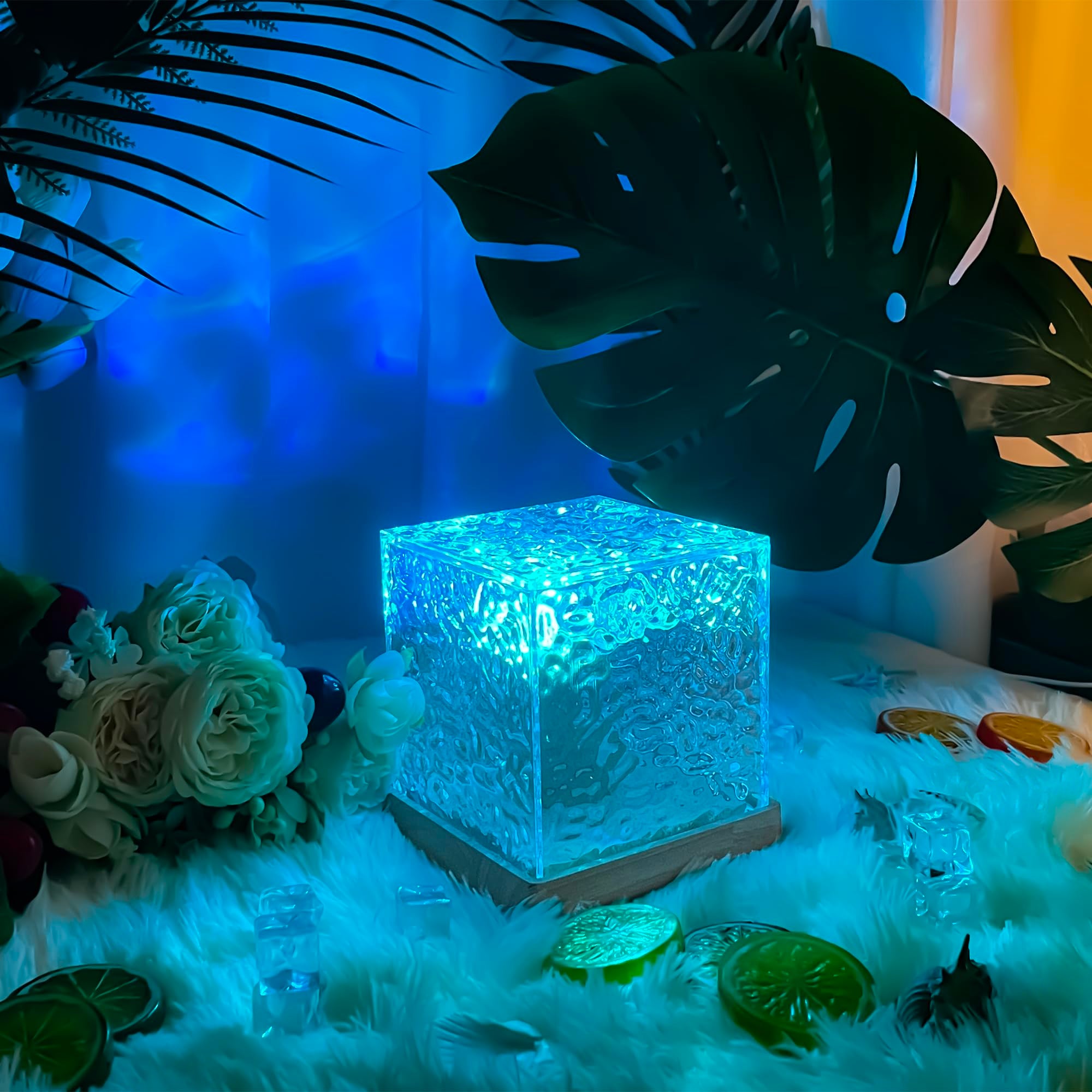 Projecteur de vagues océaniques, veilleuse étoilée à changement de couleur RVB avec télécommande, lampe de table à effet d'eau LED, lampe de charge - 5