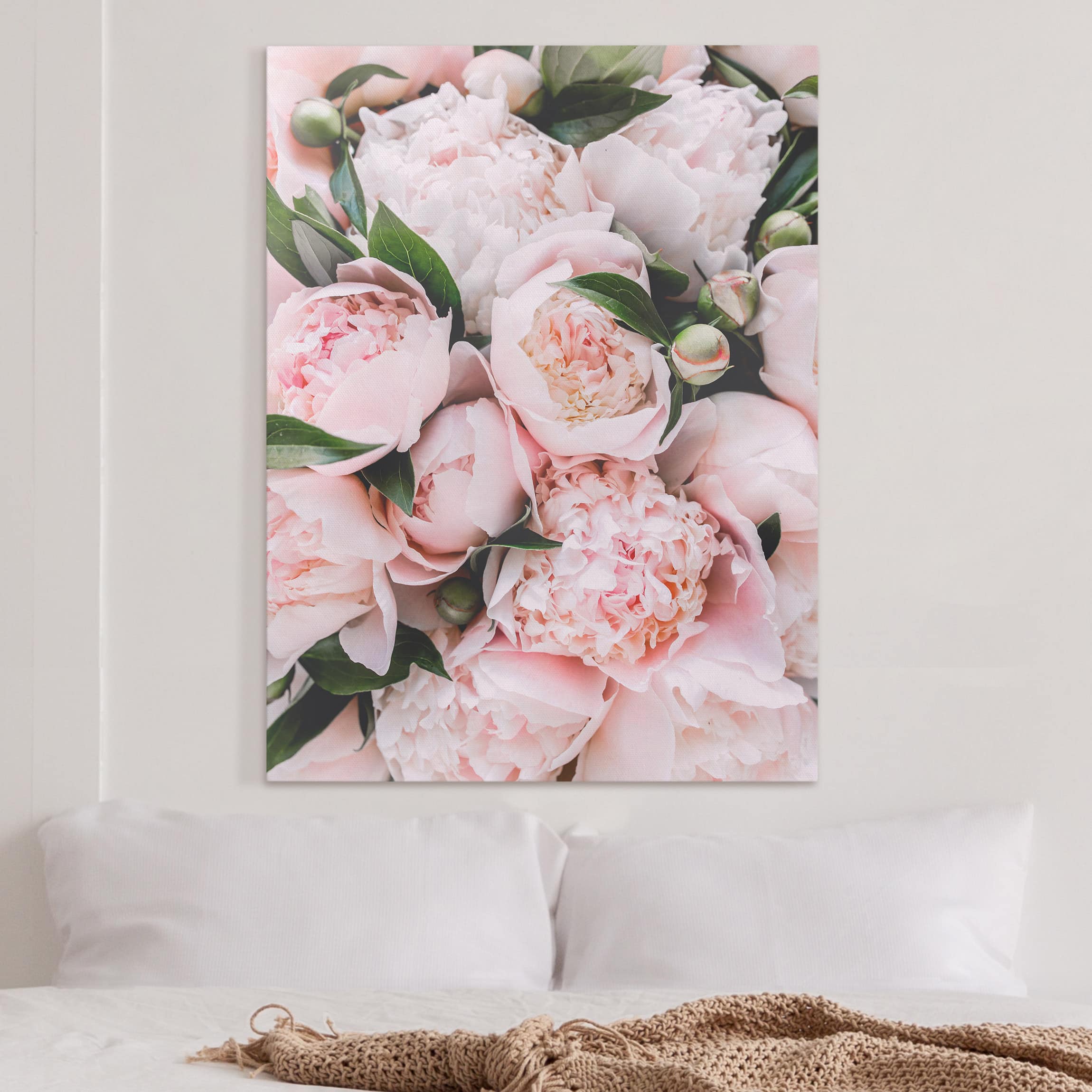 Impression sur toile en 3 parties, inscription LOVE fleur rose