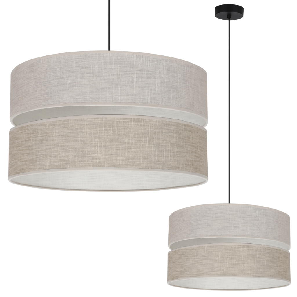Lampa sufitowa wisząca Len Duo L06 czarna glamour 1xE27 abażur okrągły tuba 40cm jasny beż Light Home LH