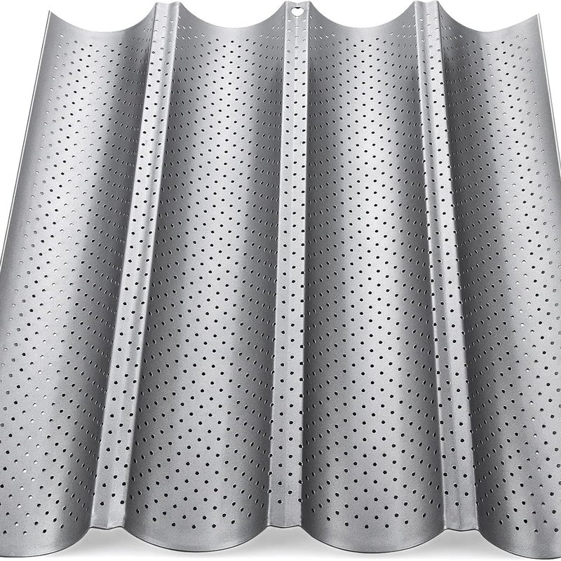 Forma do pieczenia chleba, perforowana forma do bagietki, perforowana forma do bagietki na 4 bagietki w kolorze srebrnym, nieprzywierająca perforowan