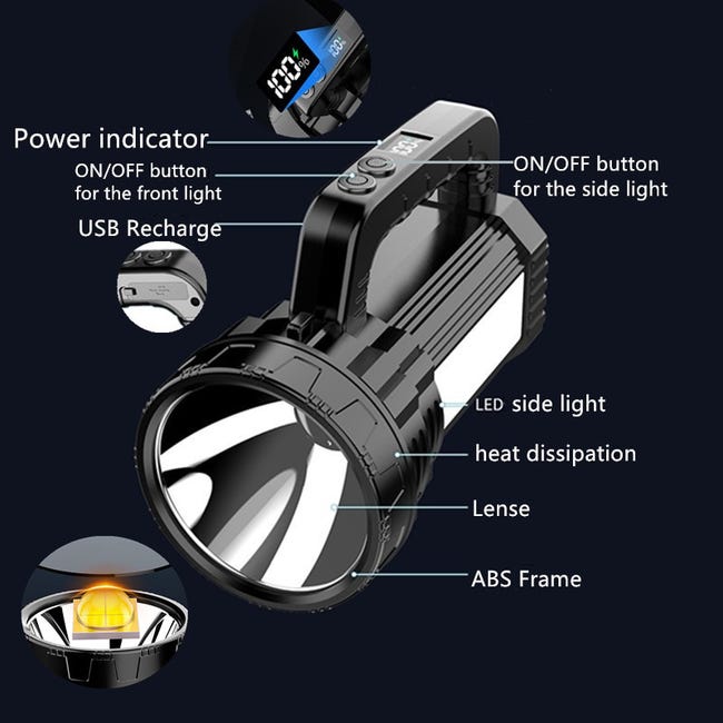 Lampe Torche Rechargeable USB, Lampe de Poche LED, 4 Modes, Anti-Choc Lampe Torche Rechargeable USB, Lampe de Poche LED, 4 Modes, Anti-Choc
