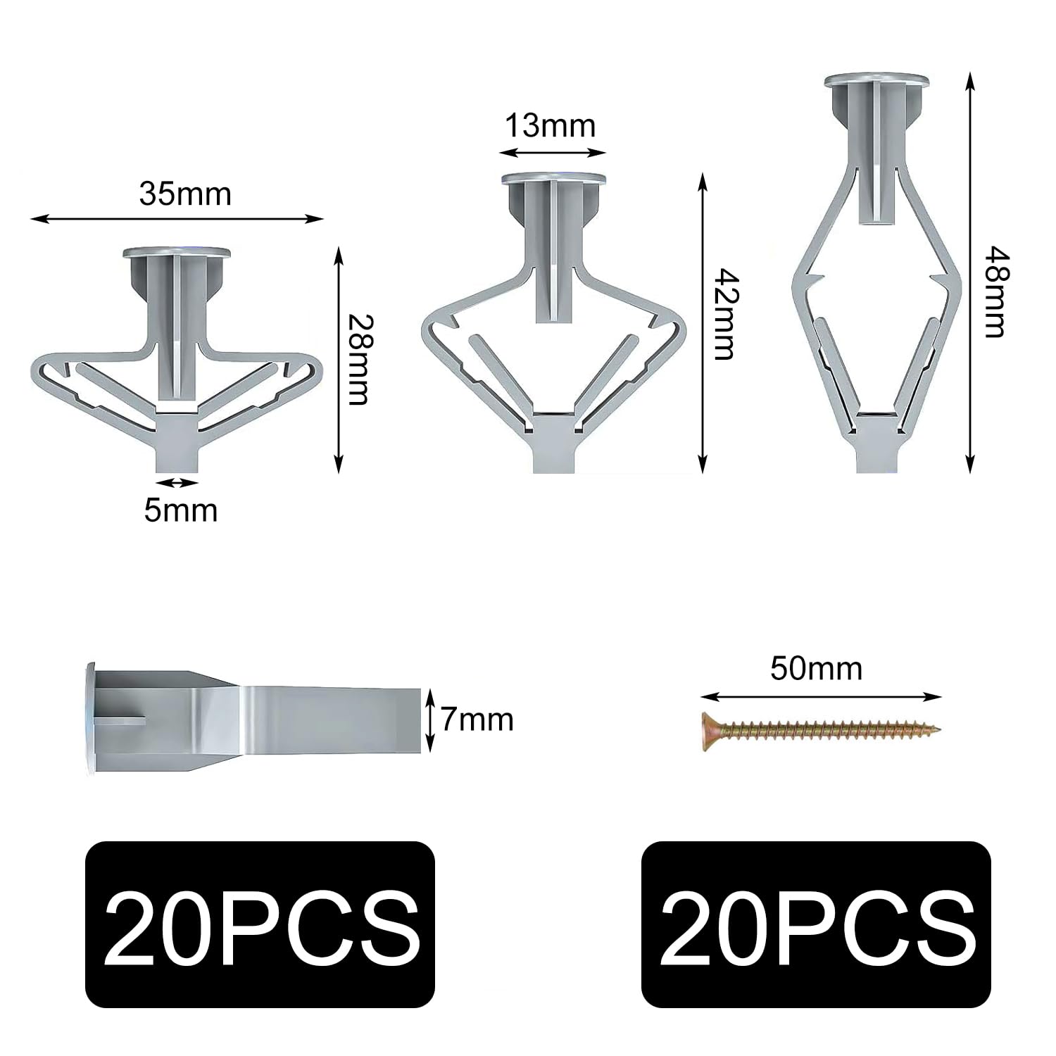 20 Pieces Cheville Brique Creuse, Cheville Forme Papillon, Fixations Pour Plaques De Plâtre Avec 20 Pieces Vis,Panneaux Fibres Gypse, Murs Creux - 2