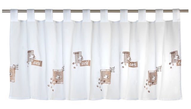 Elbersdrucke Rideau de bistrot Cafe blanc-brun transparent 48x140cm Rideau court pour salon chambre à coucher couloir intimité protection solaire