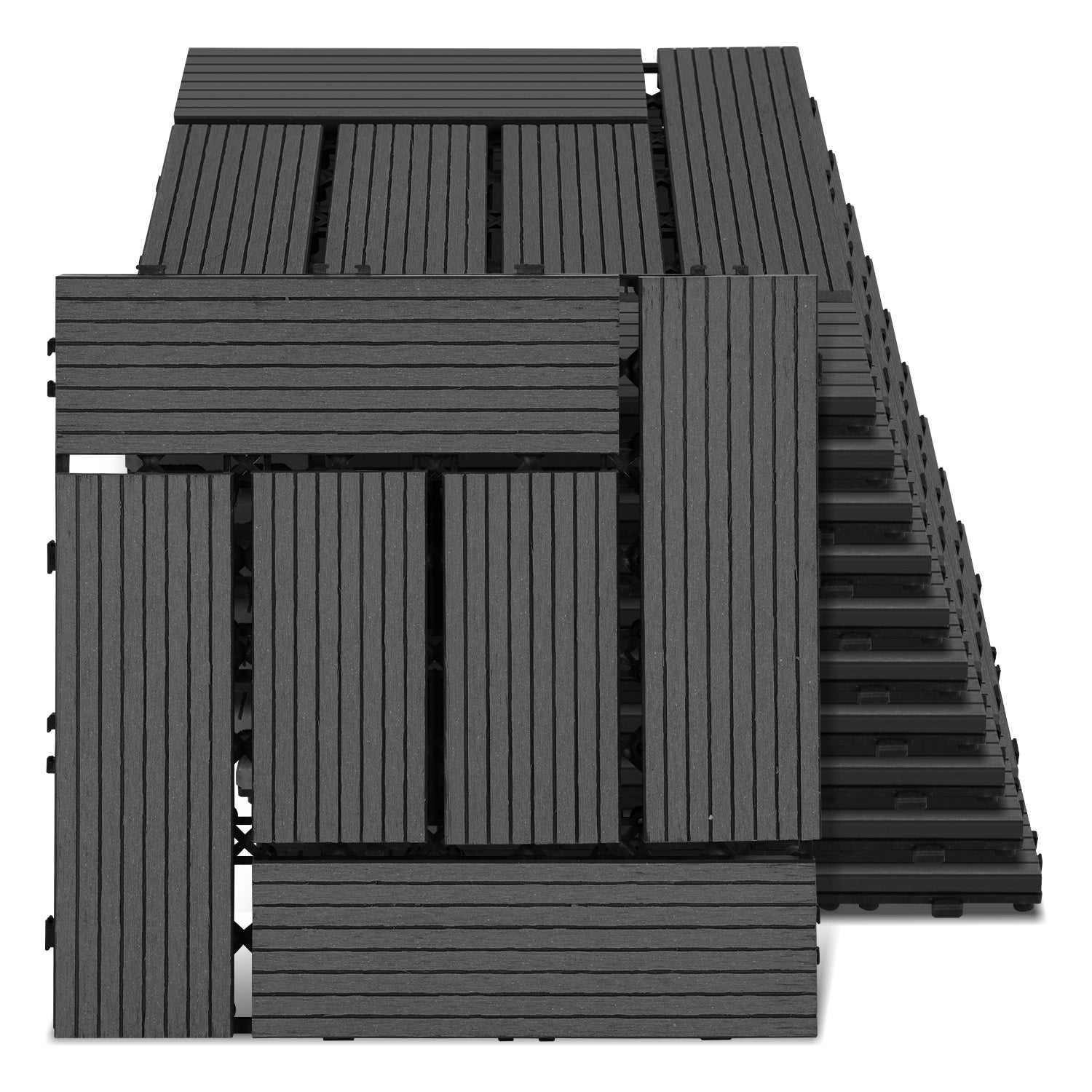 55x baldosas para suelo de exterior en composite wpc práctico sistema de unión por clip para terraza patio y jardín color antracita 30x30cm