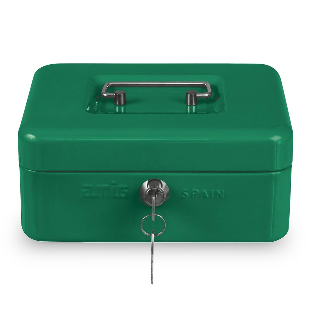 Caisse Monnaie Q-Connect - Structure Acier, Plateau Amovible - Bleu - Format Compact 10x25.5x18.5 Cm - 10