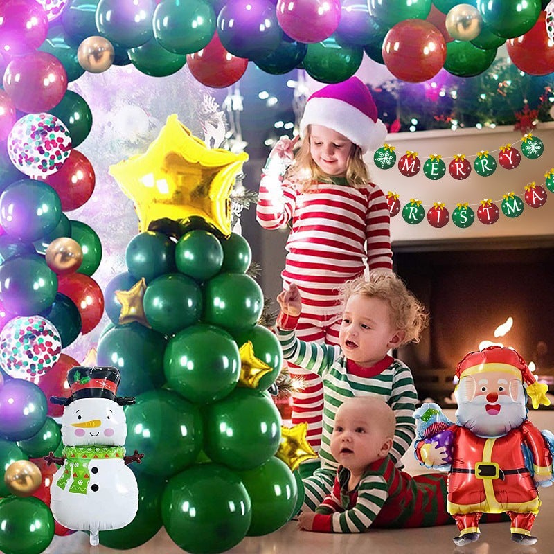 Kit Décoration Noël Avec Ballons Aluminium "Merry Christmas" - Inclus Pompe Et Adhésifs - 10
