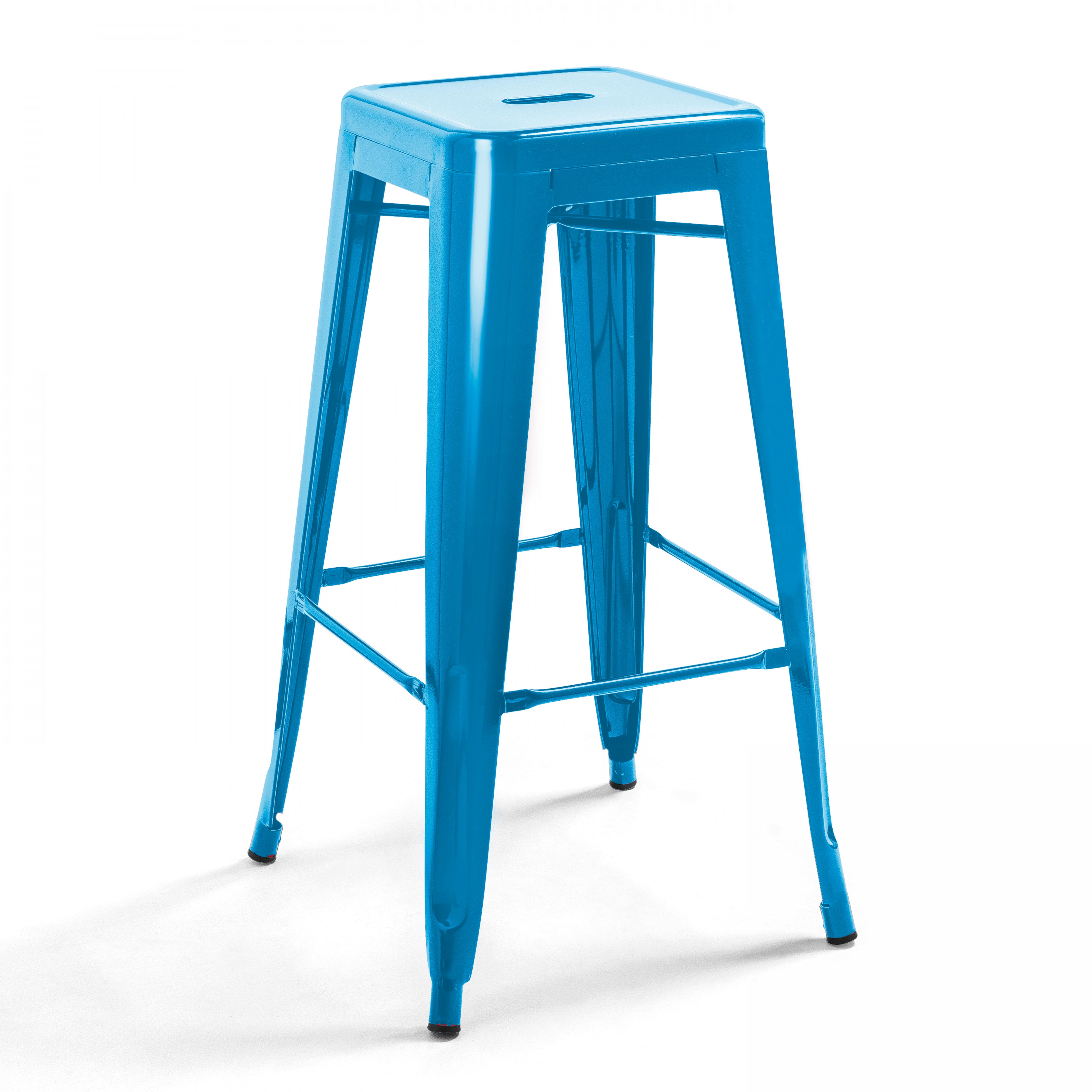 Lot de 4 tabourets de bar en acier bleu brillant - 2