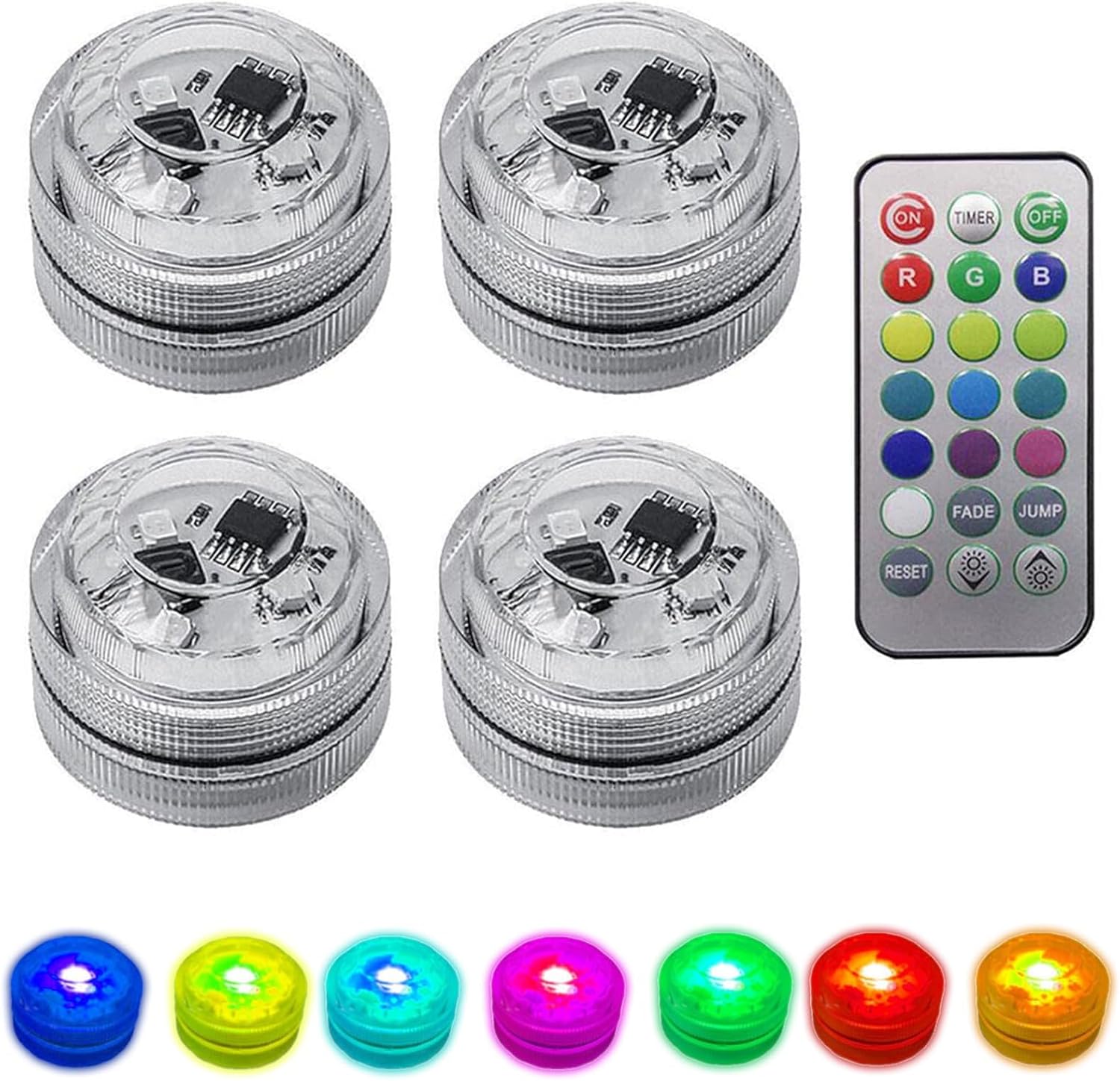 Zestaw 4 małych, zanurzalnych lampek LED z pilotem, zanurzalne lampki LED, wodoodporne lampki LED do basenu
