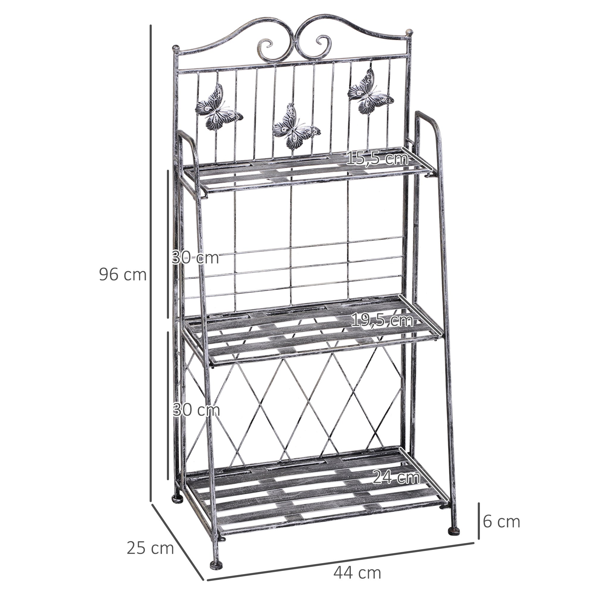Support à plantes pliable à 3 niveaux pour l'extérieur (balcon, terrasse, jardin), étagère à fleurs en métal, support à fleurs, échelle à fleurs - 4