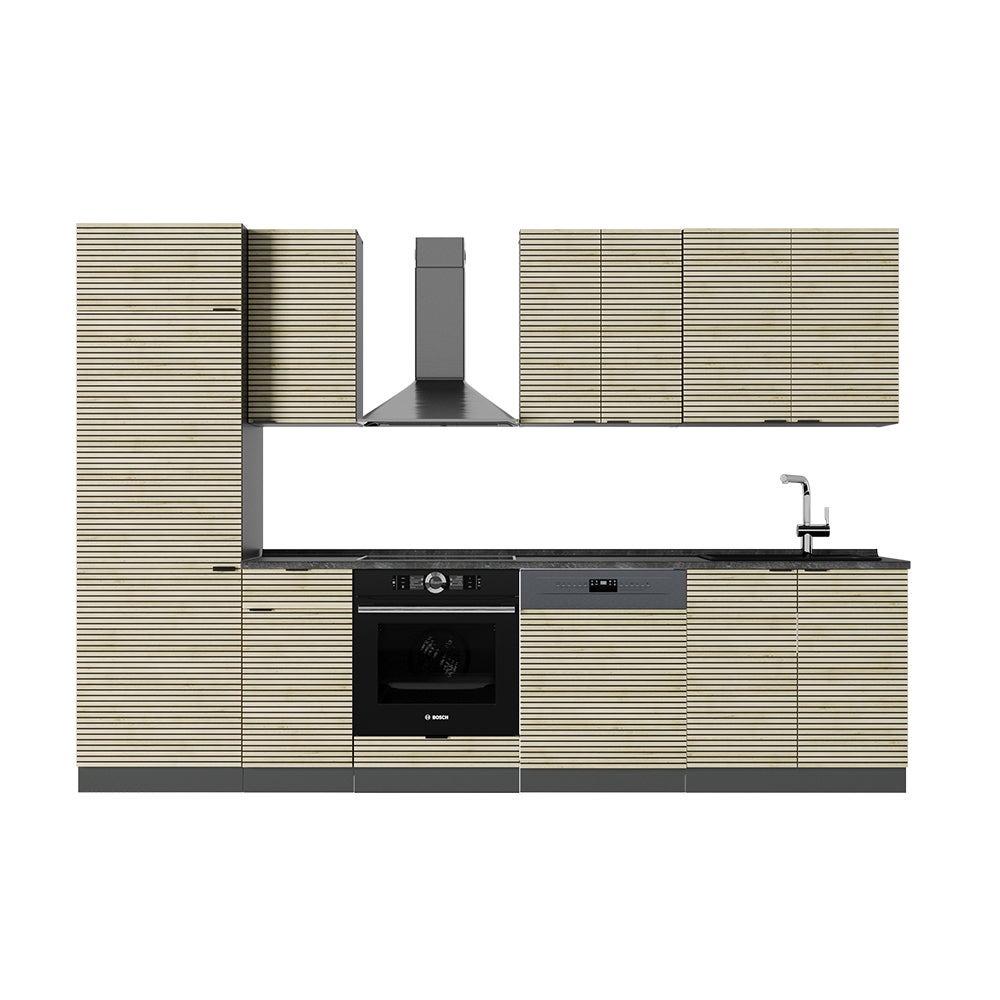 Vicco Aneks kuchenny Fame-Line, Panel dębowy/antracyt, 300 cm , BP Antracyt