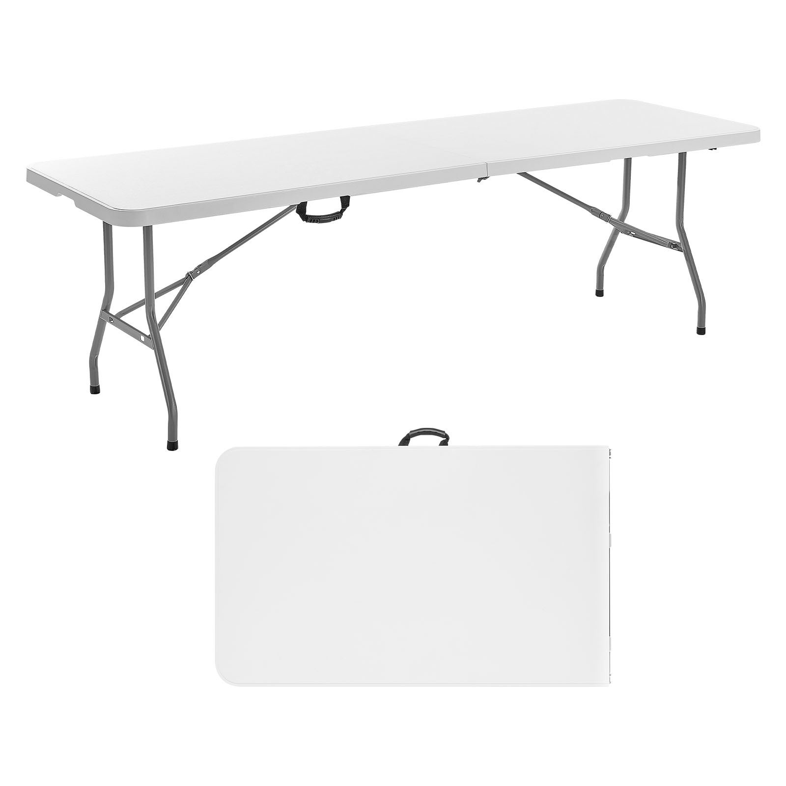Masă pliabilă dreptunghiulară din plastic VEVOR, 244 cm, cu mâner integrat, pentru petreceri, picnicuri, camping, albă