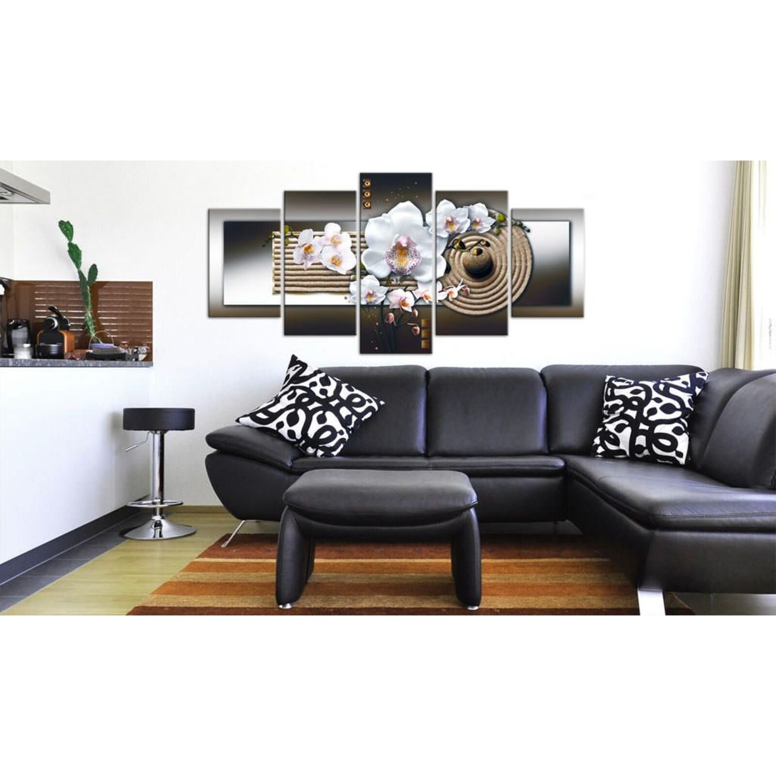 Tableau orchidée et jardin zen marron - 200 x 100 cm - 2