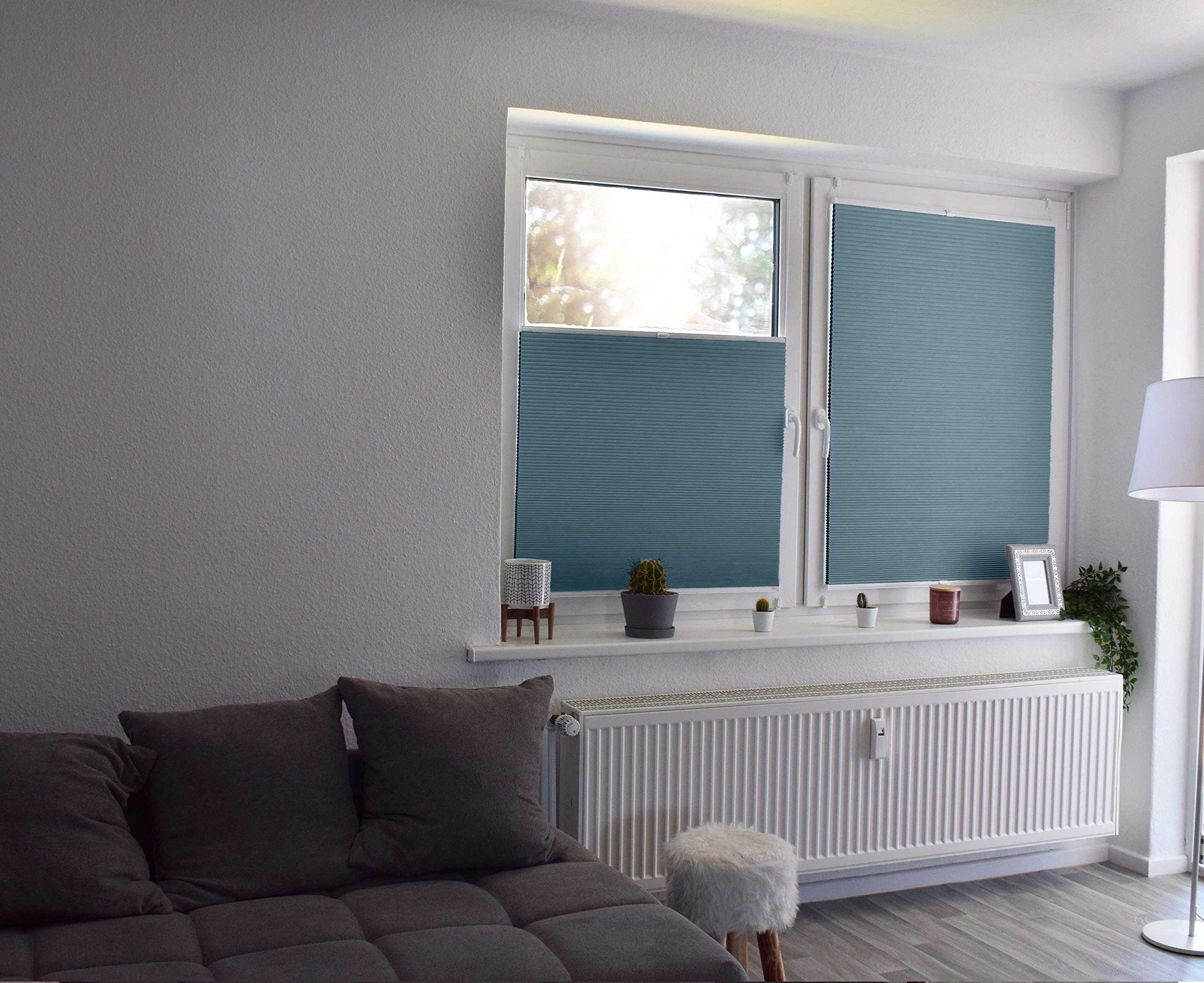 SunL Ines Plissettata Made in Germany, Oscurante, Klemmfix Guida Blu, Grigio, Bianco, 135 X 150, Tessuto, Blu, 135 x 2.3 x 150 cm - 2