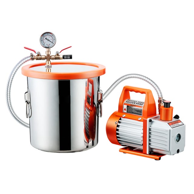 Pompe a vide SucceBuy 110 L/min avec chambre de degazage 11,36 L, couvercle en verre trempe, kit a un etage avec tuyau de 1,5 m et huile,stabilisation